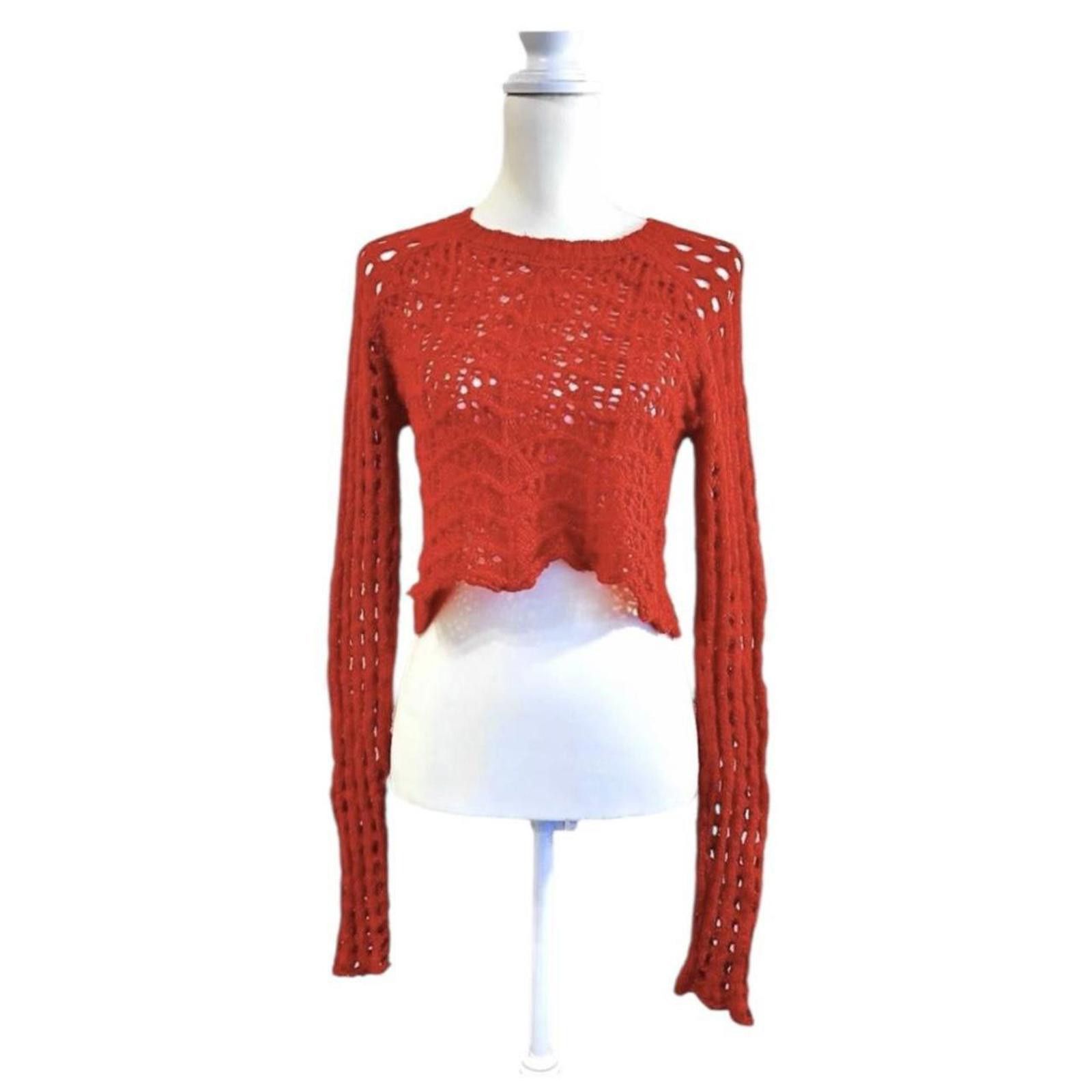 Other Red boho 2000s style chunky red knit top Size S / US 4 / IT 40 - 1 Thumbnail