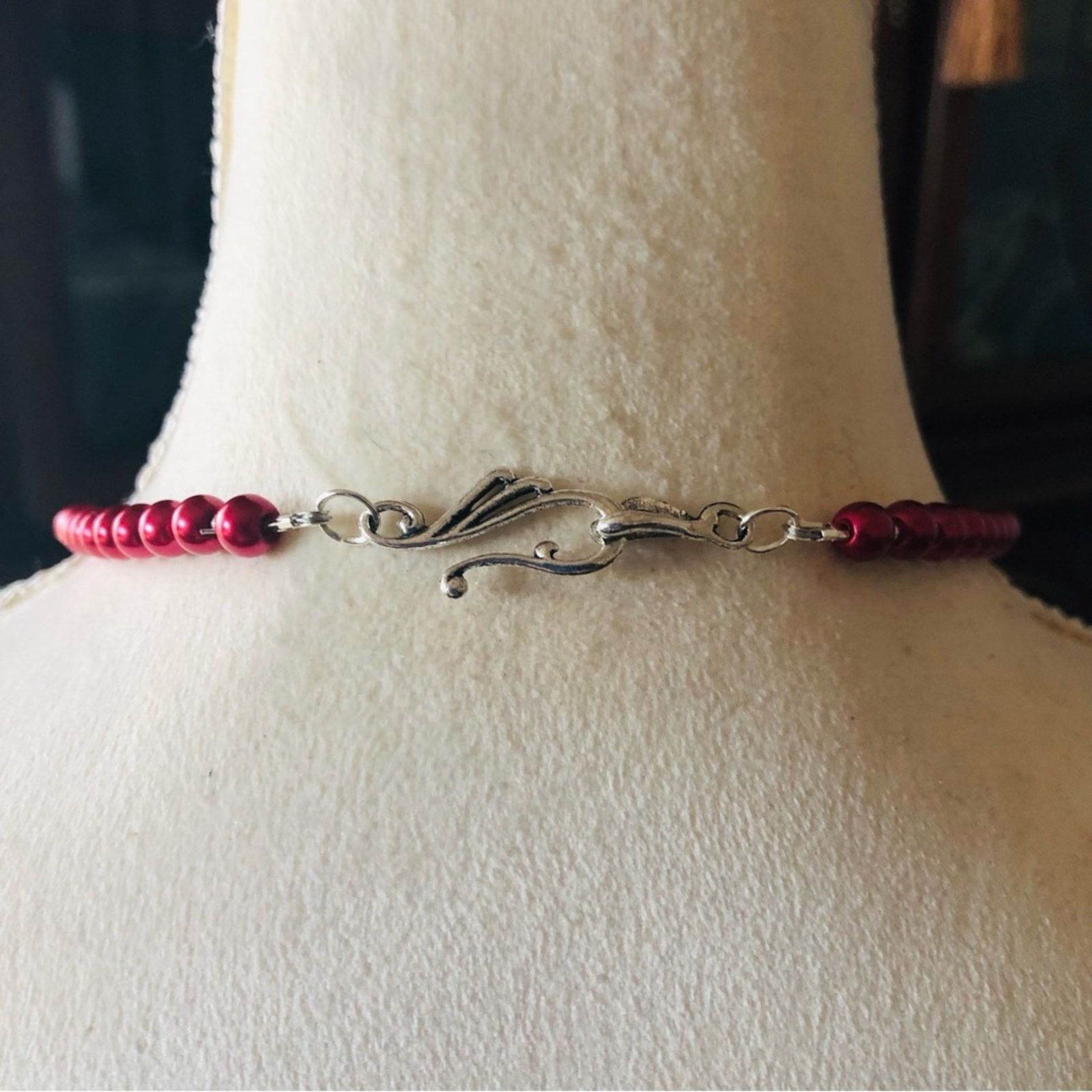 Handmade Handcrafted repurpose dark vampire blood dome Pearl necklac Size ONE SIZE - 7 Thumbnail