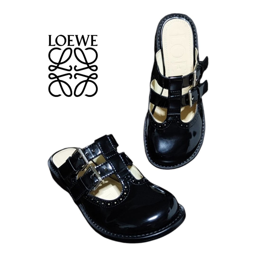 Loewe Loewe Black Leather Patent Campo Mary Jane Mules Size US 6 / IT 36 - 1 Thumbnail