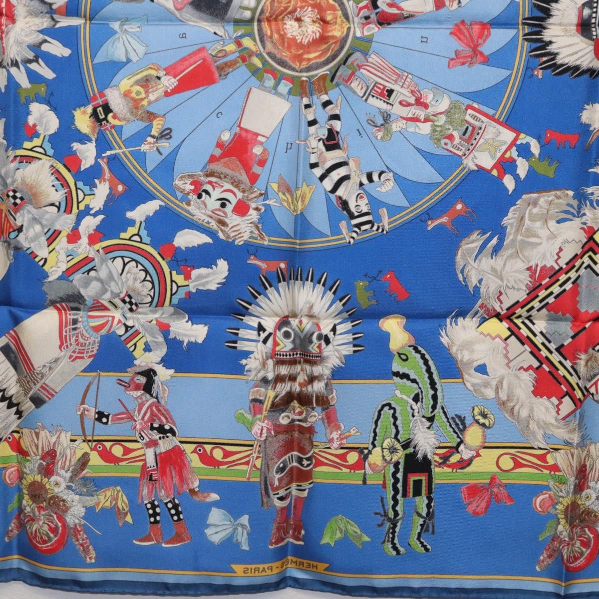 Hermes HERMES Carre 90 Scarf Silk Blue Red "KACHINAS" Auth ki6872M Size ONE SIZE - 21 Thumbnail