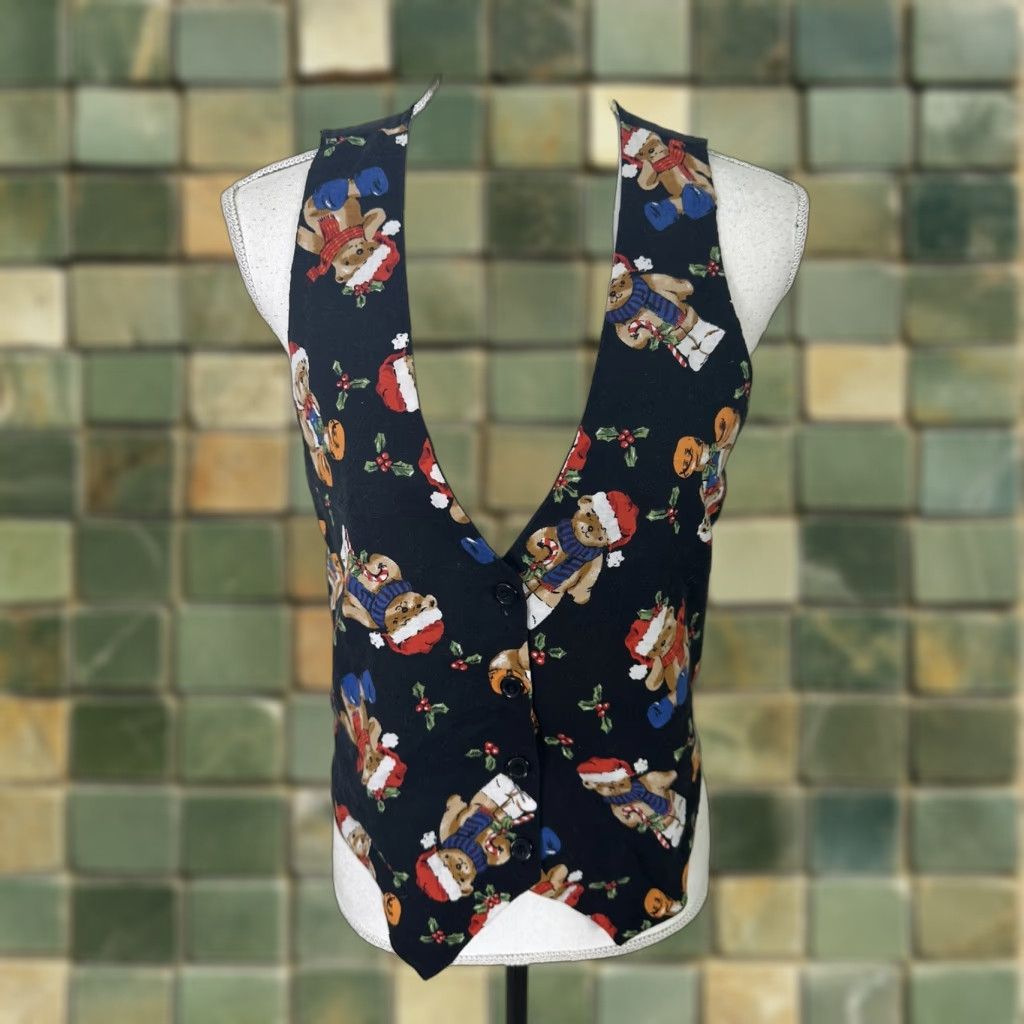 Vintage VINTAGE Nutcracker Teddy Bear Christmas Vest Women’s Small Black Cotton Sleeveless Button Lined Christmas Women Vest Prohibited? Size S / US 4 / IT 40 - 1 Thumbnail