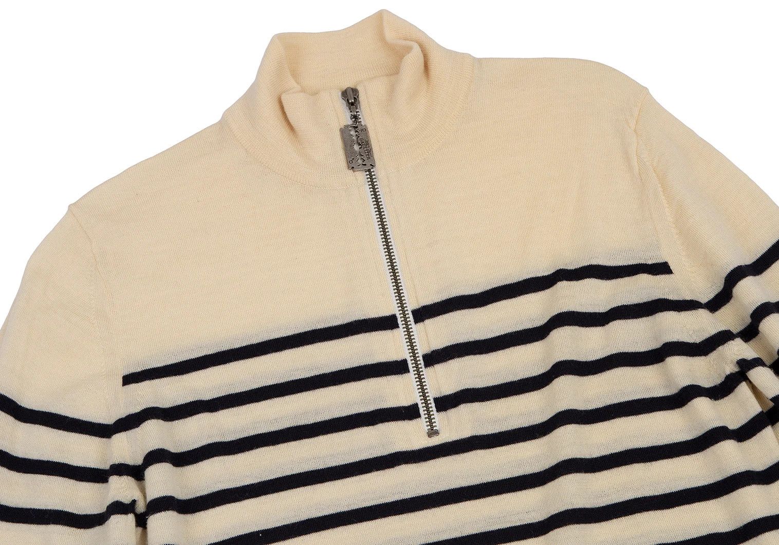 Jean Paul Gaultier Half-Zip Knit with Marine Stripe in Beige and Navy, Size 48 Size US M / EU 48-50 / 2 - 2 Thumbnail