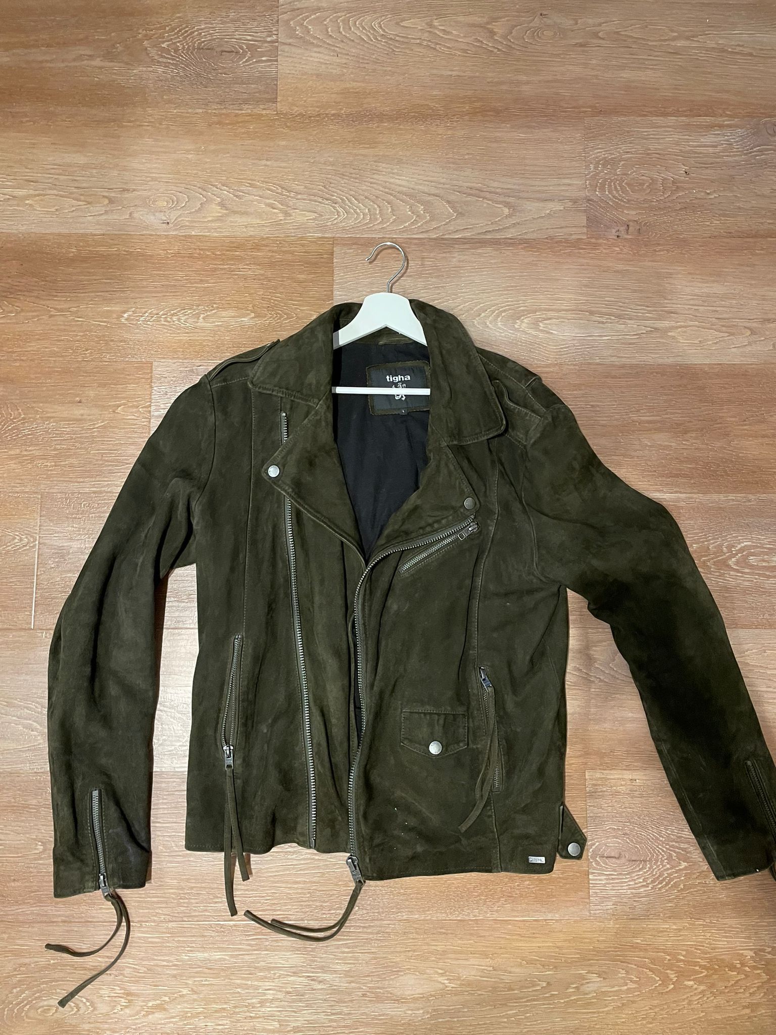 Vintage suede Tigha biker jacket in brown / green