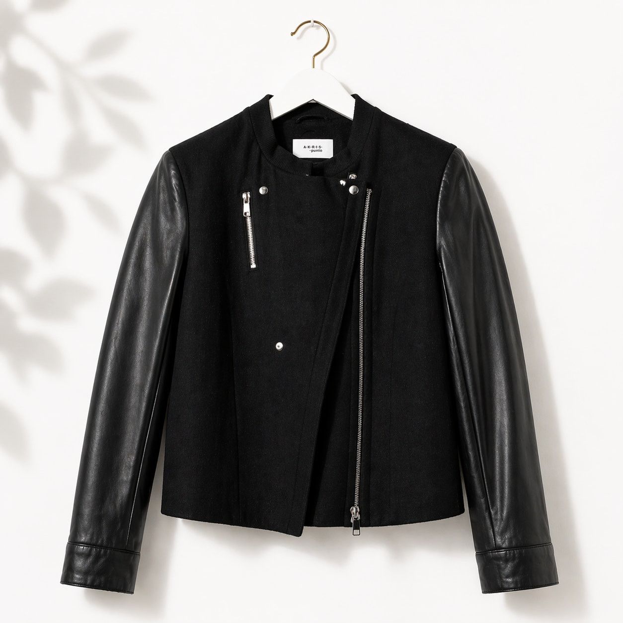 Akris Akris Punto Wool Leather Moto Jacket Black Lambskin Sleeve 6 Size M / US 6-8 / IT 42-44 - 1 Thumbnail