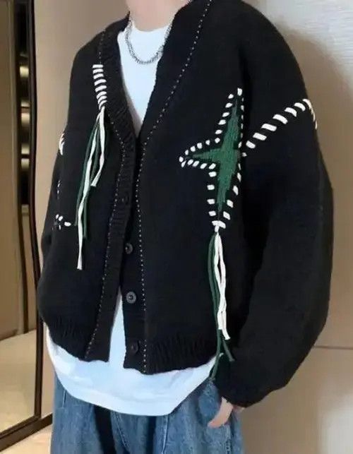 Aran Isles Knitwear Fukuoka x Genji Black y2k star cardigan knitwear Size US L / EU 52-54 / 3 - 2 Thumbnail