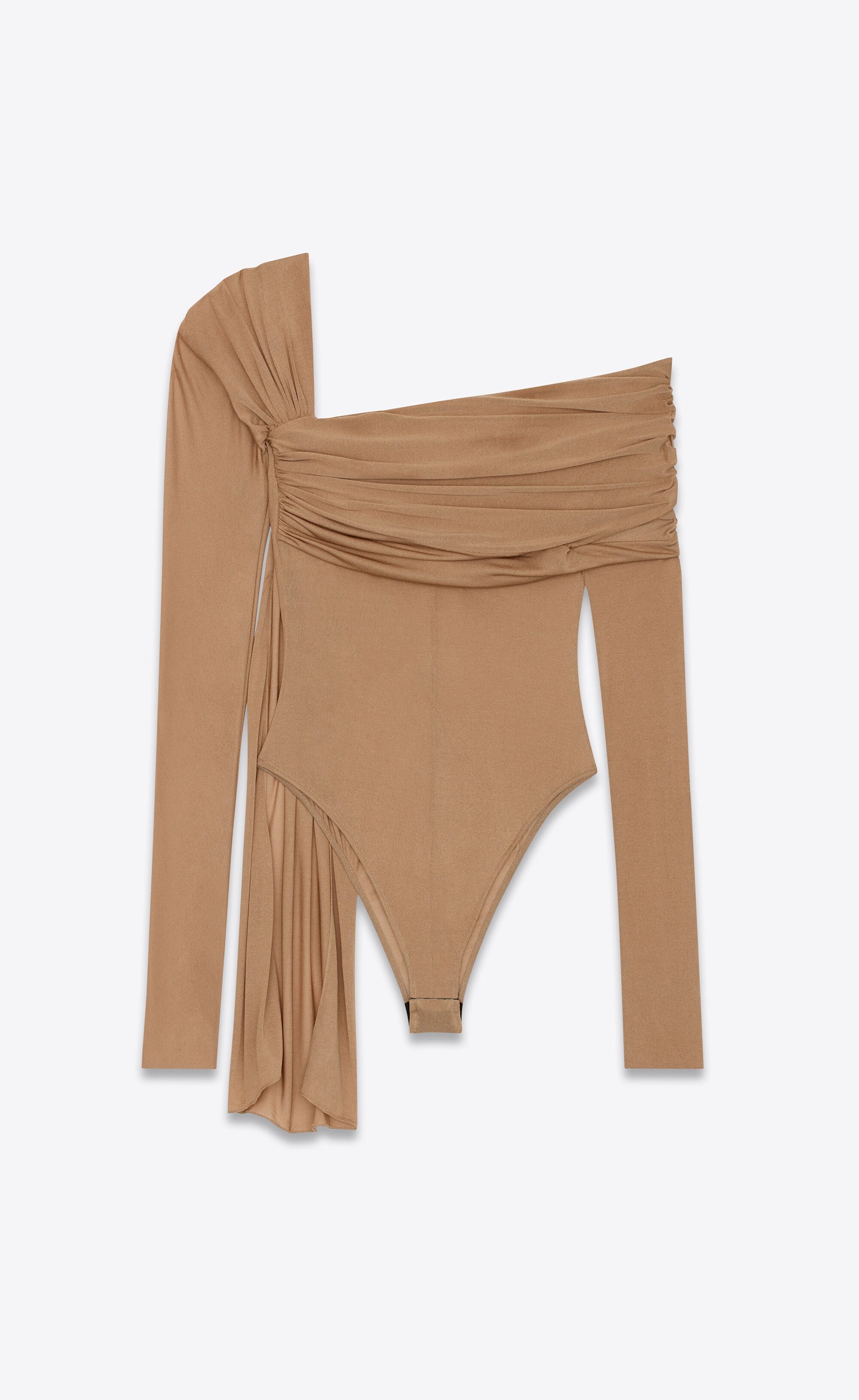 Saint Laurent Paris o1b1hav111224 Draped Bodysuit in Jersey in Beige Size M / US 6-8 / IT 42-44 - 2 Thumbnail
