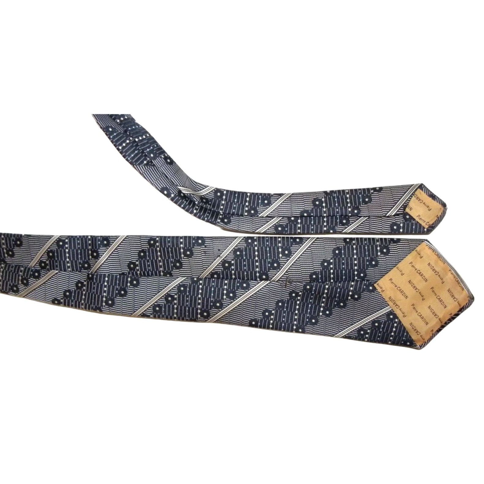 Pierre Cardin × Vintage 70s PIERRE CARDIN 4" Wide Necktie | Blue Logo Stripe Tie Size ONE SIZE - 3 Thumbnail