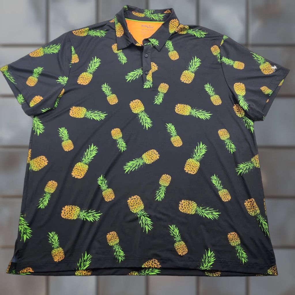 Vintage Birdie Bound Polo Mens 3XL Black Pineapple Print Short Sleeve Golf Stretch Size US XXL / EU 58 / 5 - 1 Thumbnail