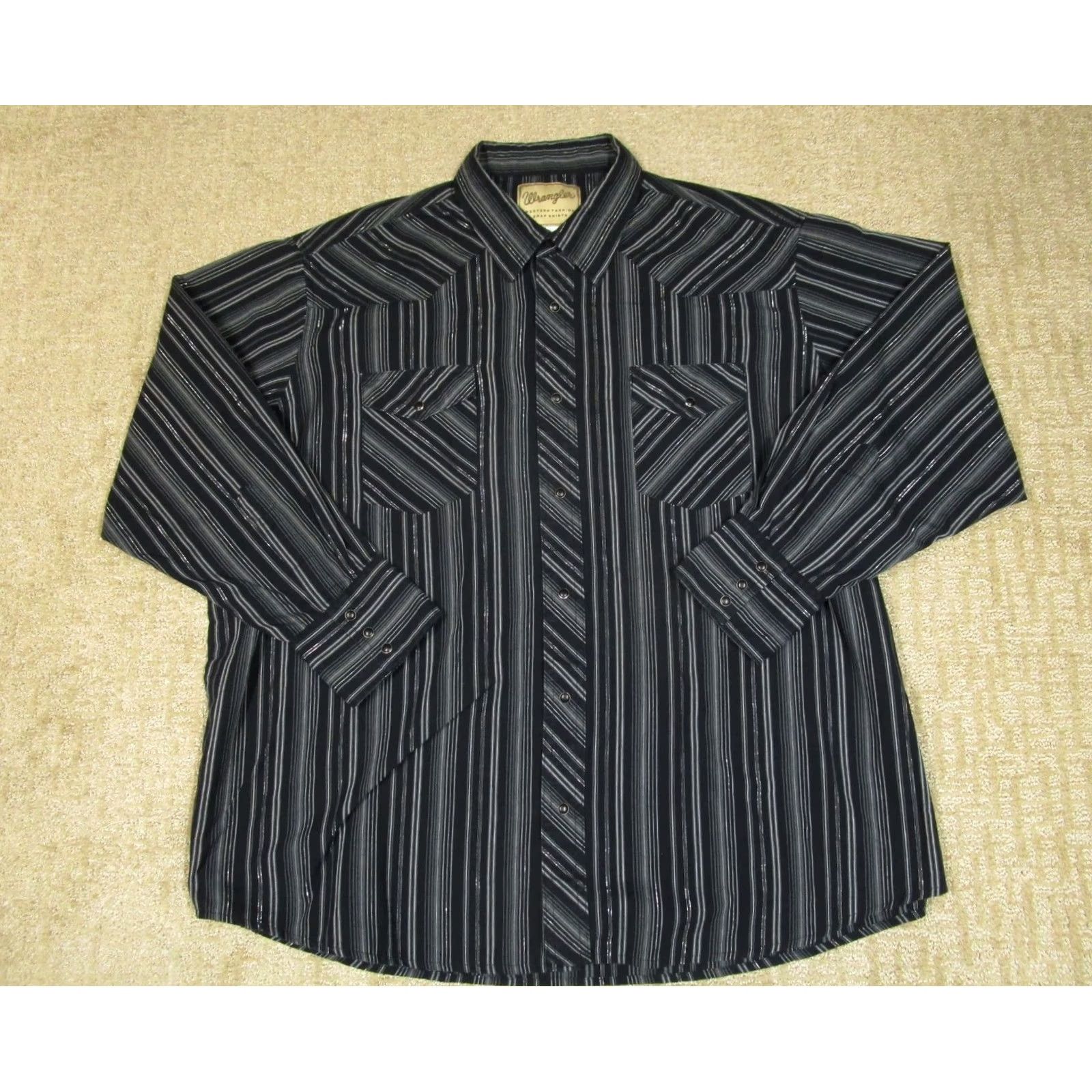 Wrangler Wrangler Shirt Men 2XL Black Striped Long Sleeve Pearl Snap Western Casual Size US XXL / EU 58 / 5 - 2 Thumbnail
