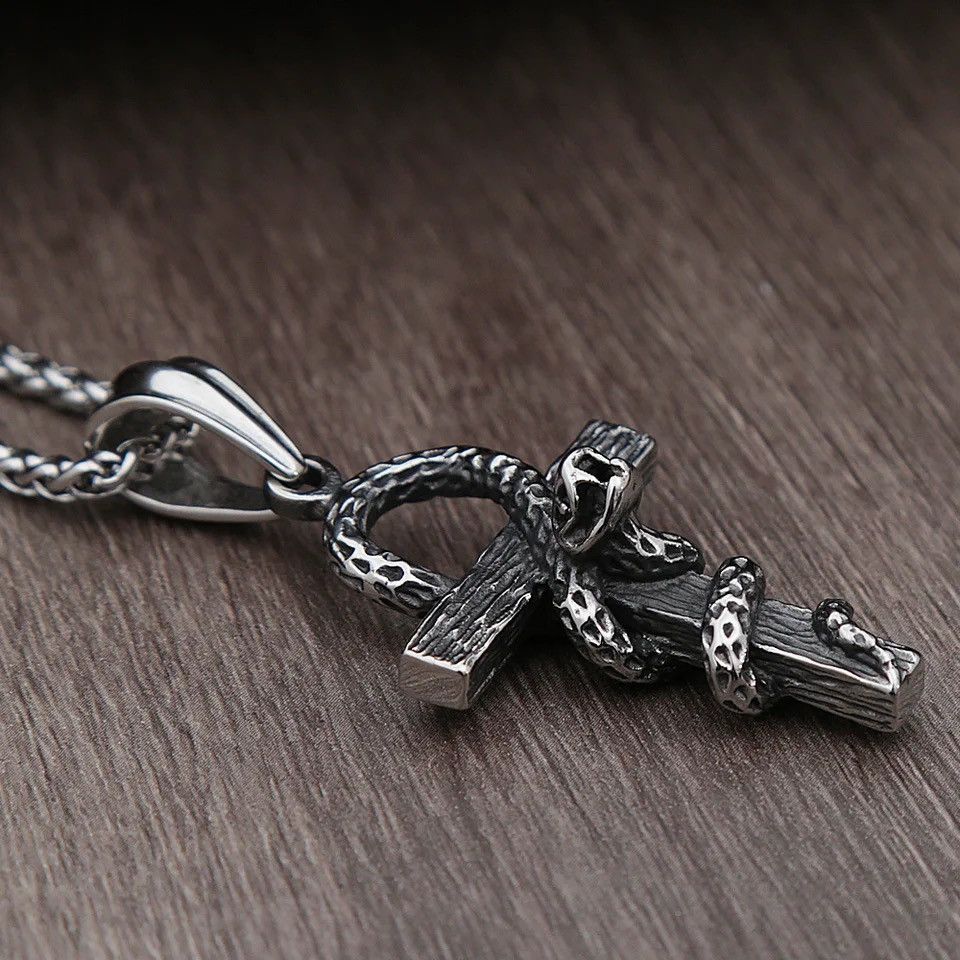 Jewelry Egyptian Cross Snake Pendant Necklace Size ONE SIZE - 5 Thumbnail