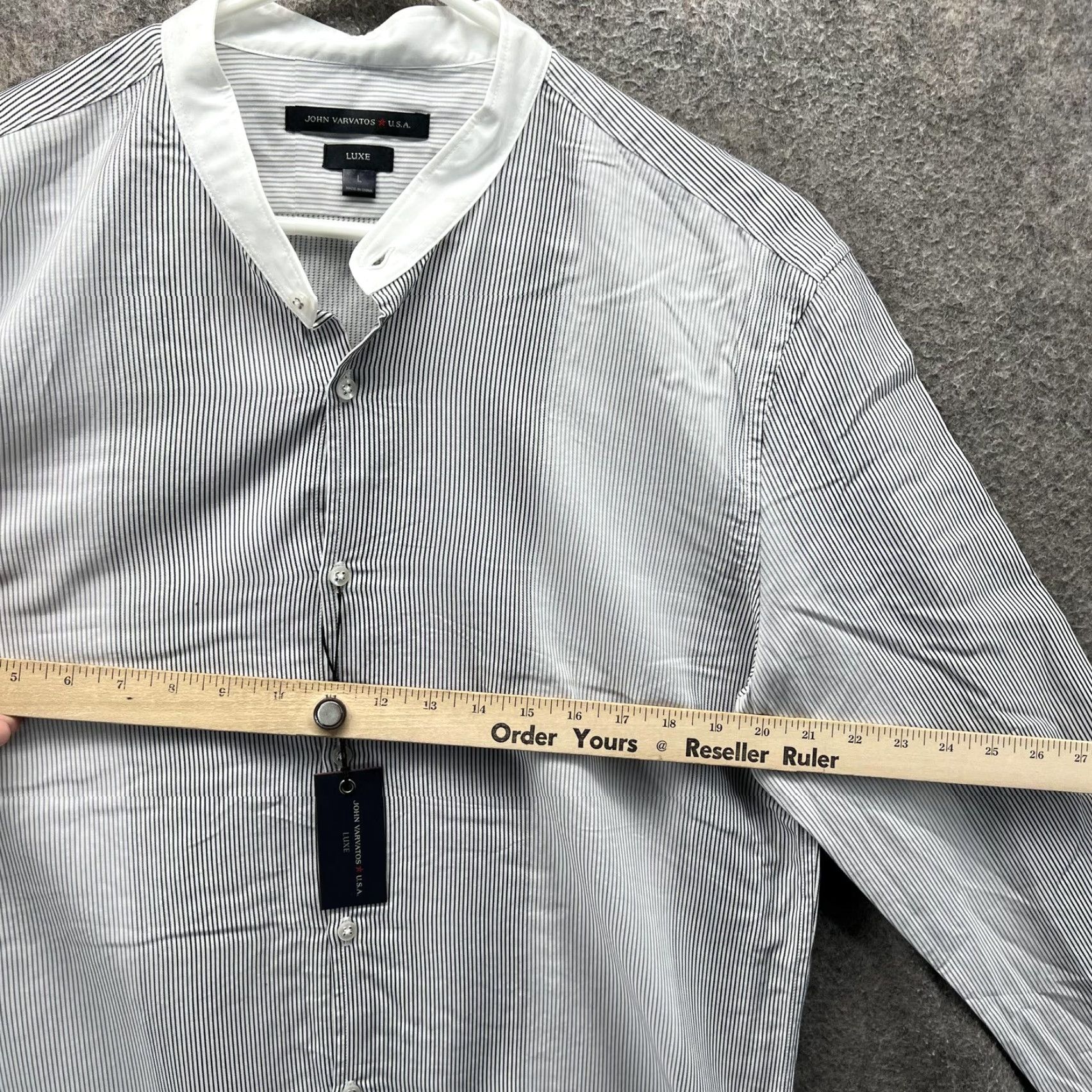 John Varvatos John Varvatos Luxe Shirt Mens Large White Black Stripe Band Collar Long Sleeve Size US L / EU 52-54 / 3 - 5 Thumbnail