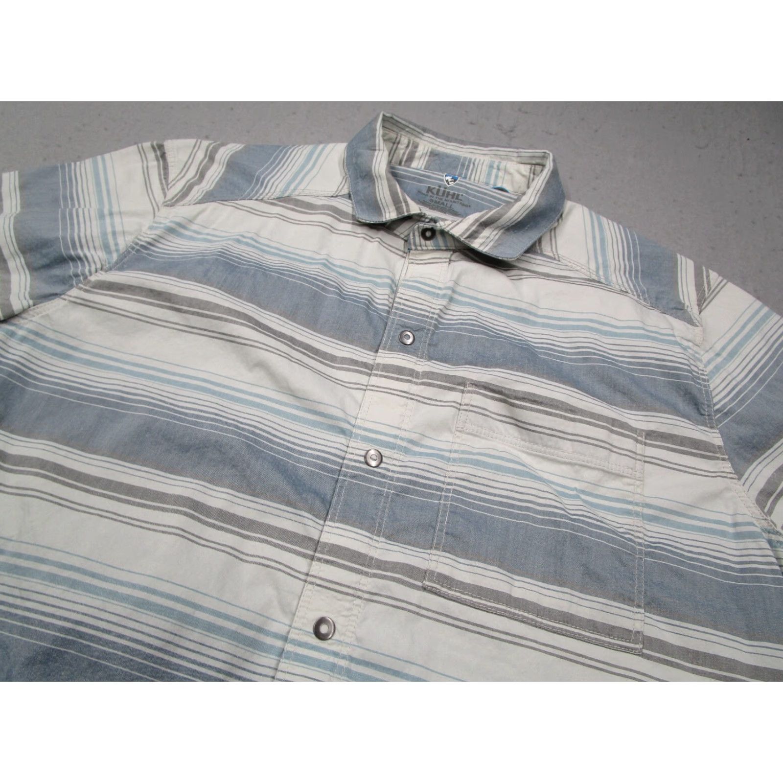Logo 7 VINTAGE Kuhl Men's Shirt Short Sleeve Button-Up Casual Outdoor Blue Striped 2010s Size US S / EU 44-46 / 1 - 2 Thumbnail