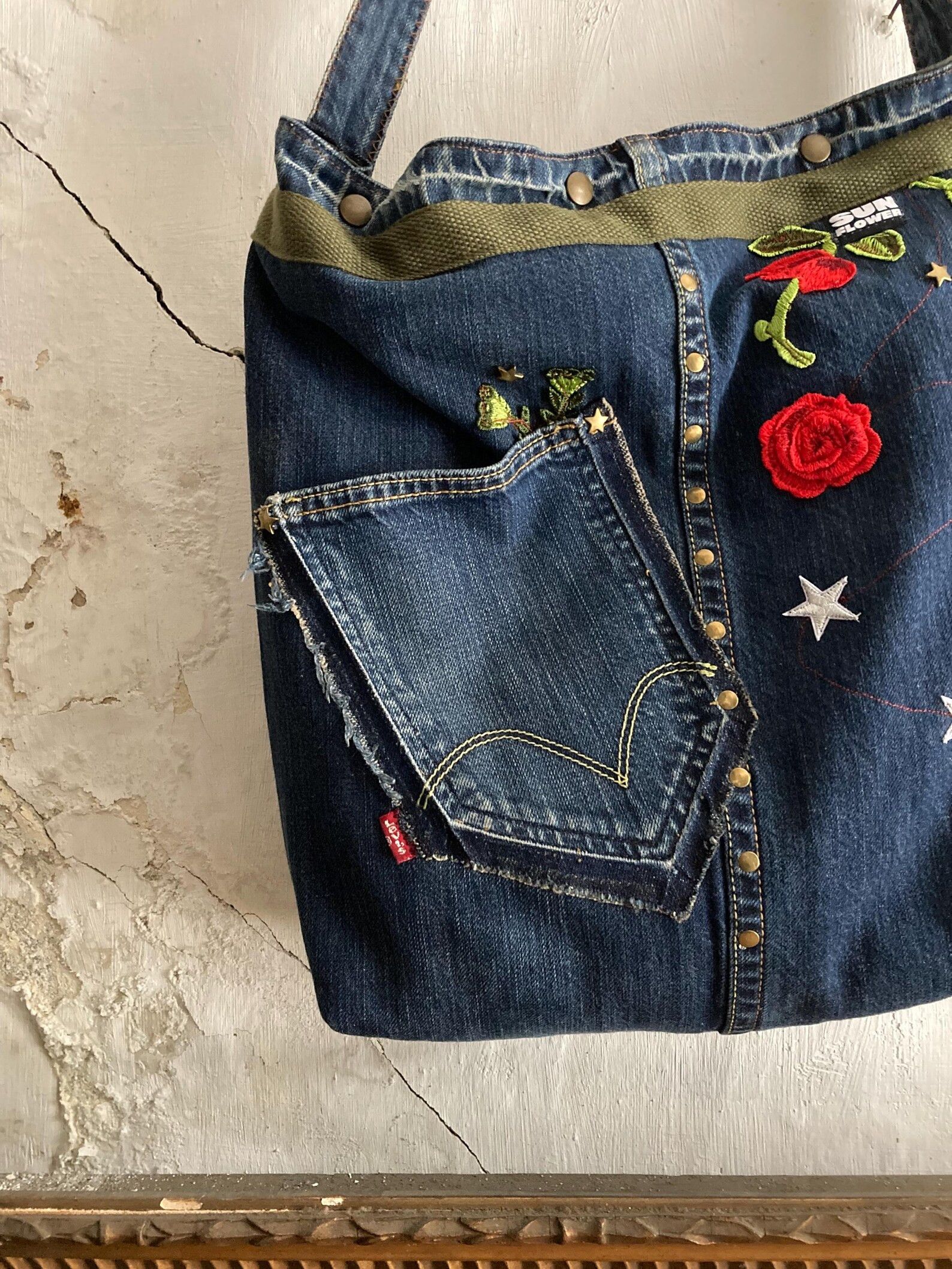 Sunflower upcycled Levis tote bag Size ONE SIZE - 5 Thumbnail