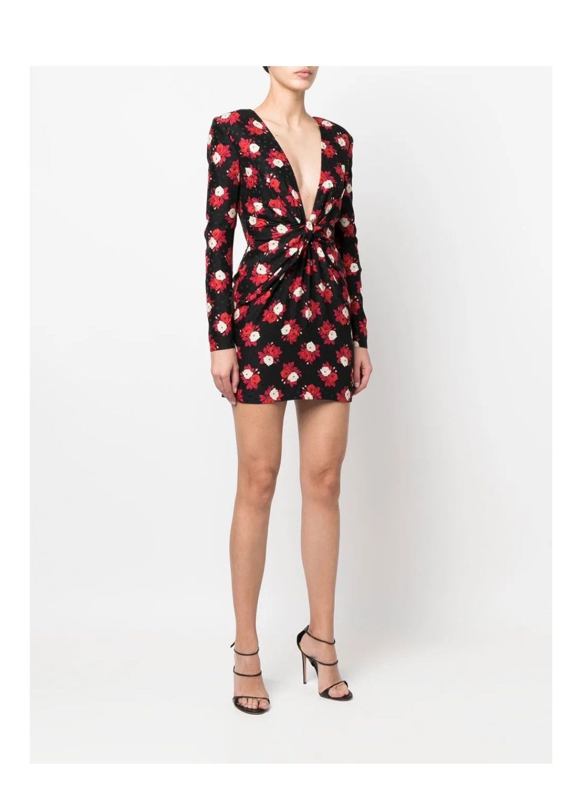 Saint Laurent Paris Saint Laurent Black Silk Floral Mini Dress – 2022 Collection Size S / US 4 / IT 40 - 2 Thumbnail