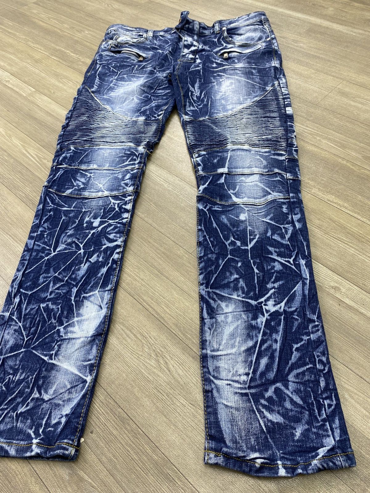 Japanese Brand Japanese Acid Wash Blue Balmain Style Bikers Pants Size US 34 / EU 50 - 9 Thumbnail