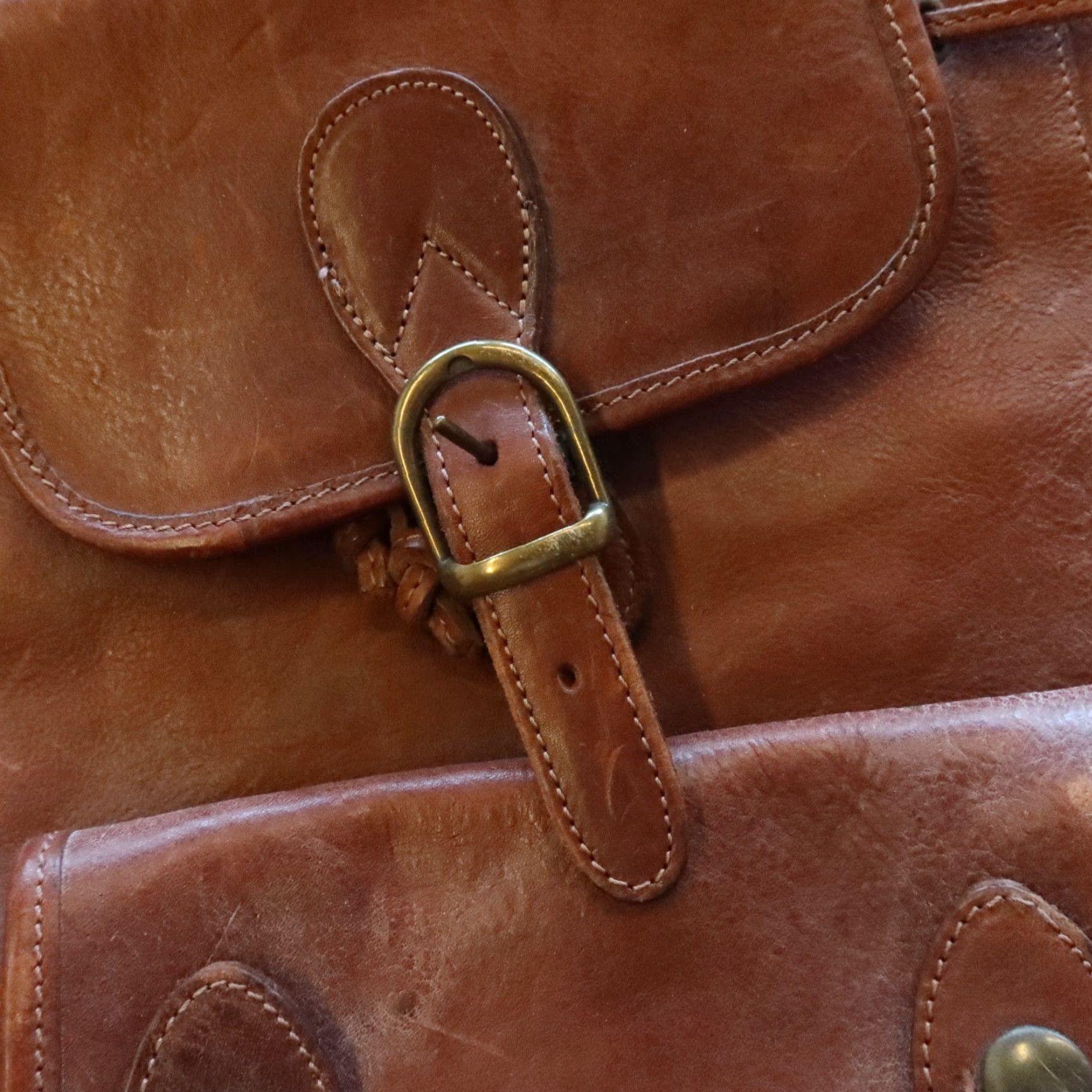 Vintage VINTAGE Leather Rucksack Backpack Men Brown 11 1/2" 16" - Size: See measurement Plaid Lining Back to Vintage Leather Rucksack Backpack Size ONE SIZE - 5 Thumbnail