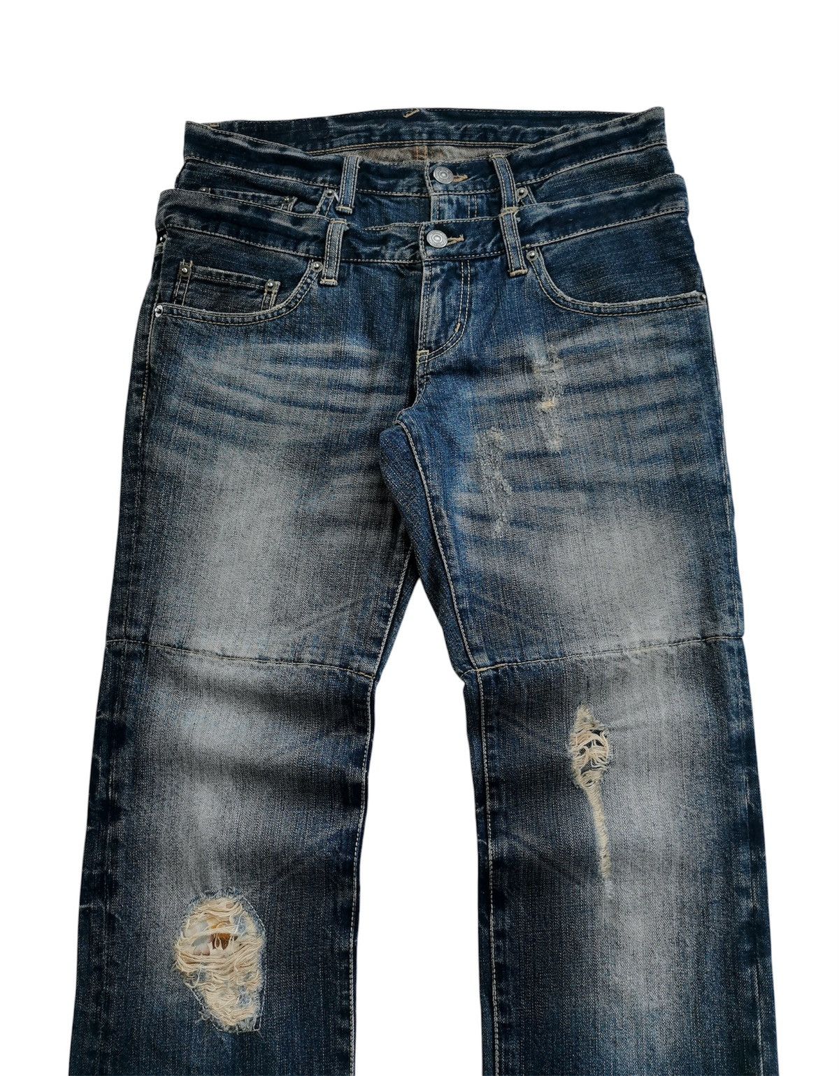 PPFM × The Smiths PPFM Double Waist Patchwork Distressed Denim Jeans Size US 32 / EU 48 - 2 Thumbnail