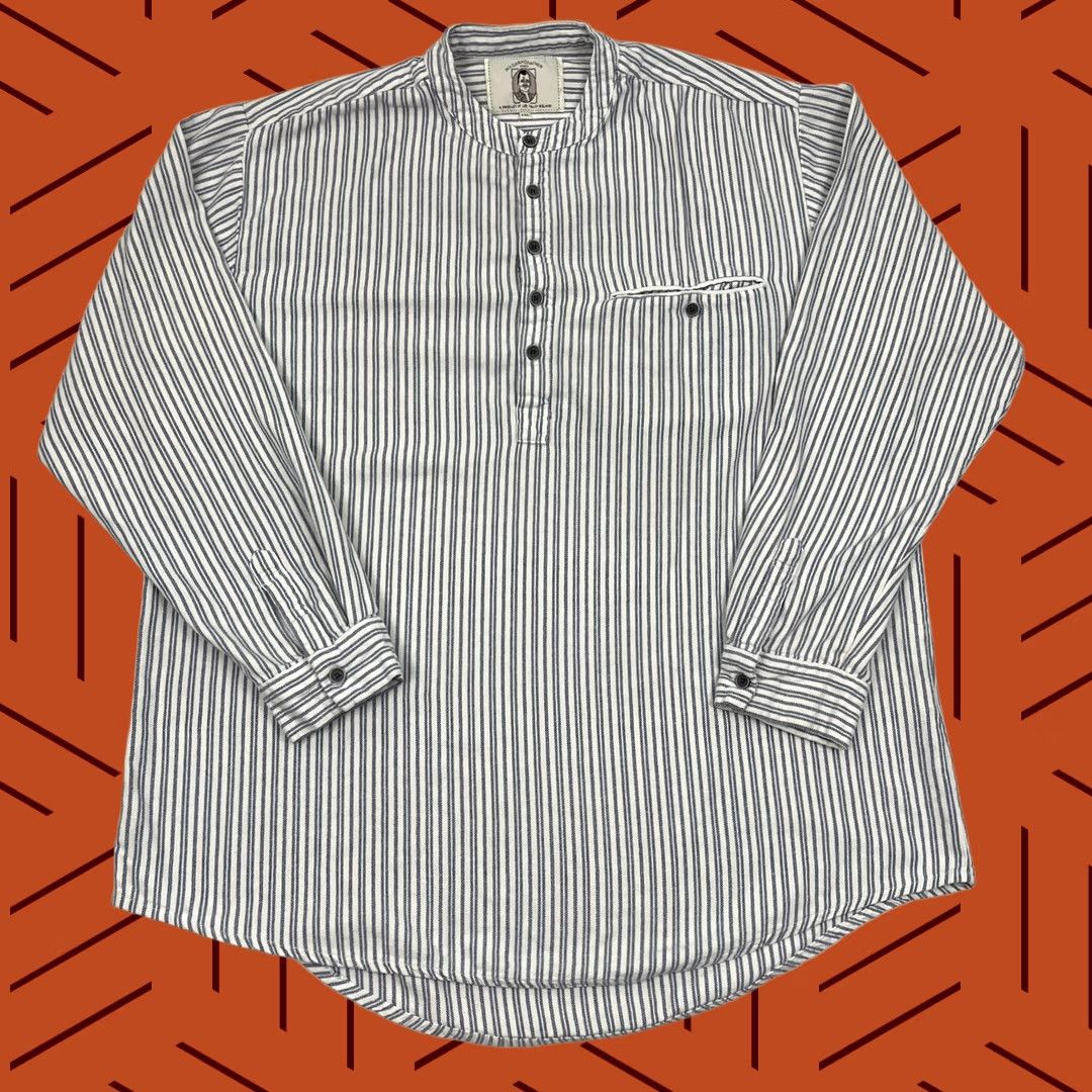 Lee Lee Valley Ireland Grandfather Shirt Mens XXL Blue White Striped Button-Up Band Size US XXL / EU 58 / 5 - 1 Thumbnail