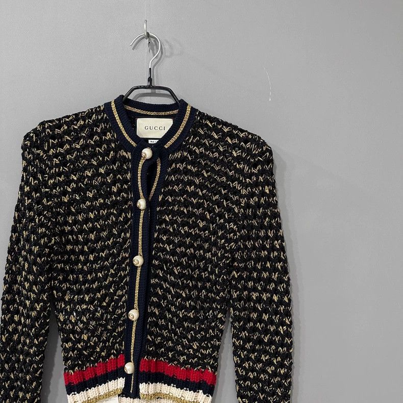 Gucci Gucci Pearl buckle striped woven cardigan jacket 2504-Nexta Size XS / US 0-2 / IT 36-38 - 2 Thumbnail