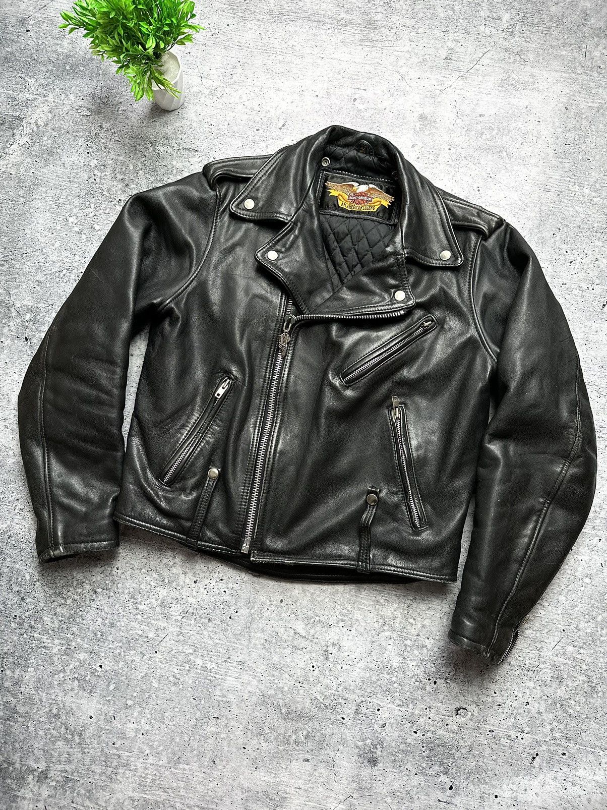 Harley Davidson RARE🔥 Harley Davidson Motorcycle Leather Biker Moto Jacket! Size US S / EU 44-46 / 1 - 2 Thumbnail