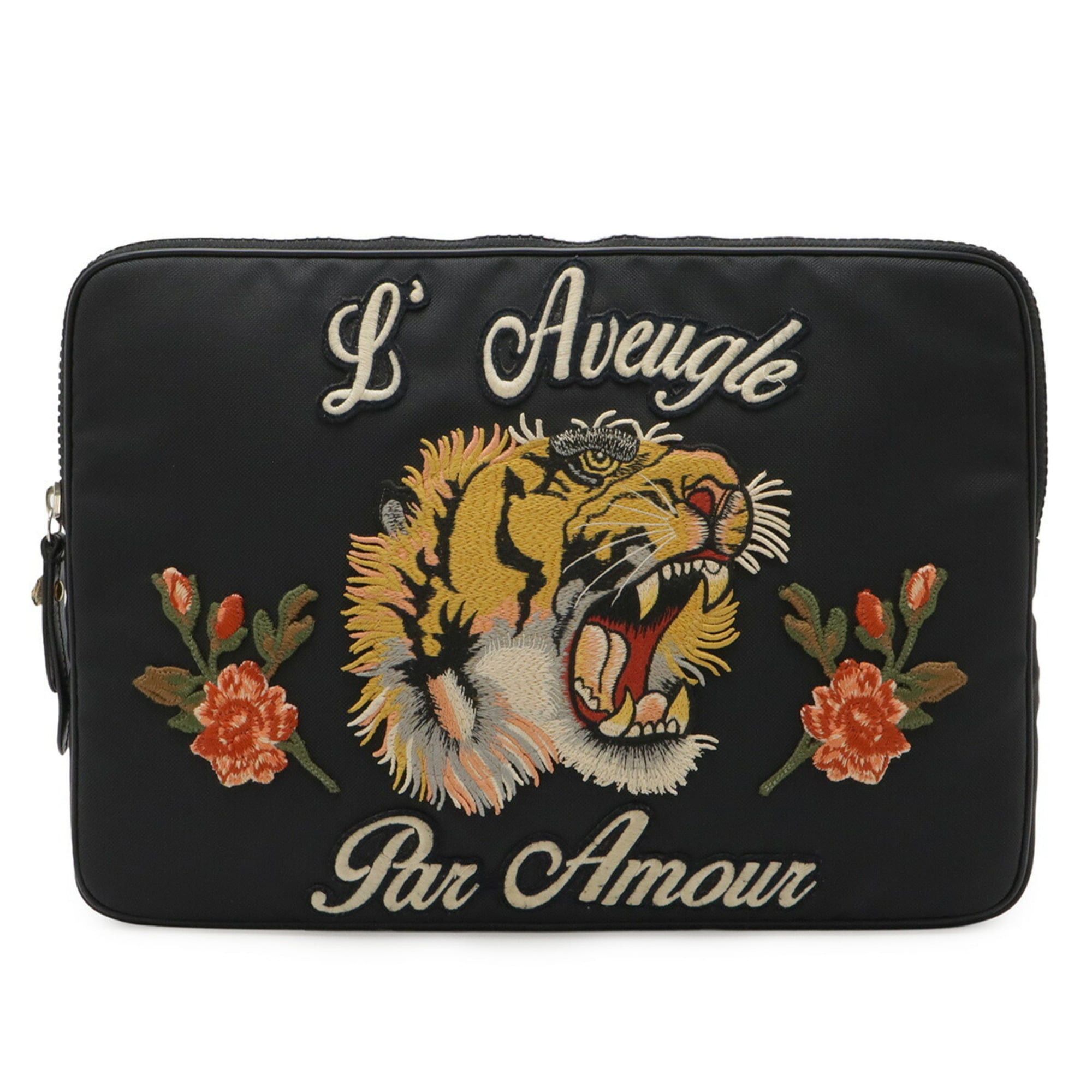 Gucci GUCCI Tiger Embroidered Laptop Case/PC Case/Clutch Bag in Black Nylon Canvas (Product Code: 473884) Size ONE SIZE - 1 Thumbnail