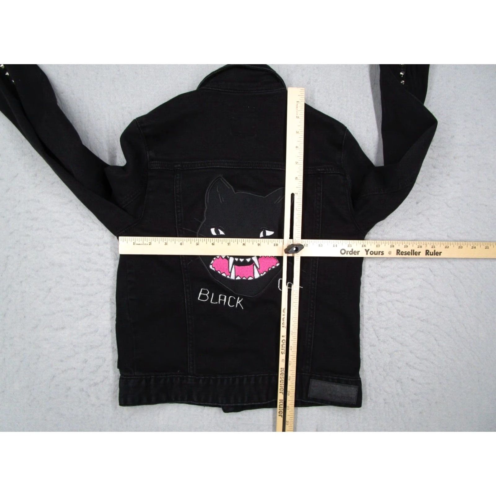Zadig & Voltaire ZADIG & VOLTAIRE Women's XS Black Kioko Cat Denim Jacket Full Zip Casual Rock Moto Size XS / US 0-2 / IT 36-38 - 6 Thumbnail