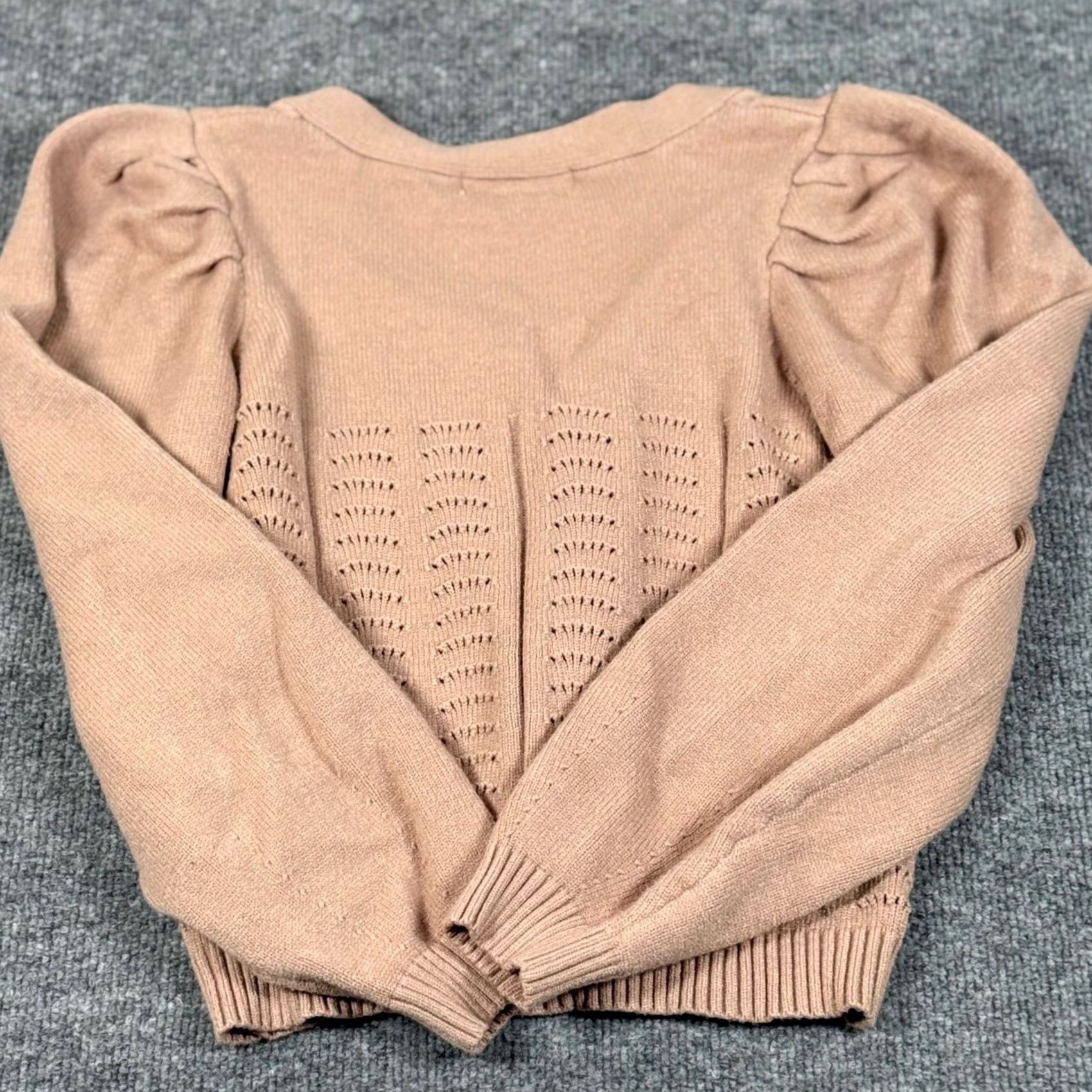 Vintage Philosophy Beige Puff Sleeve Cardigan Women's Knit Button Front Open-Knit M Medium Fall Size M / US 6-8 / IT 42-44 - 4 Thumbnail