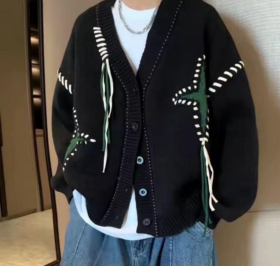 Japanese Brand Black star cardigan knitwear Size US XXL / EU 58 / 5 - 4 Thumbnail