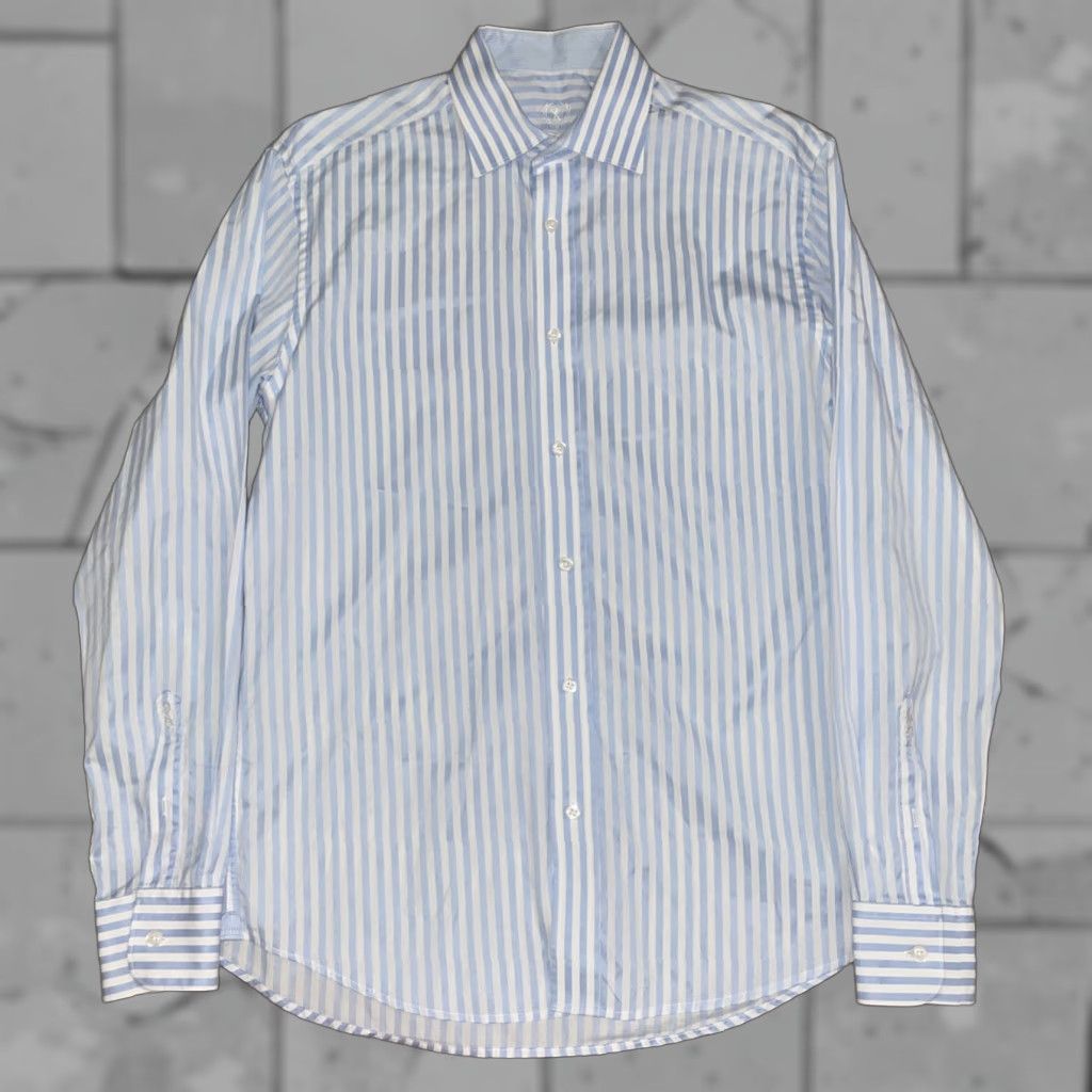 BUGATCHI VINTAGE Bugatchi Uomo Dress Shirt Men 15.5 Long Sleeve Blue Striped Business Casual Size 40R - 1 Thumbnail