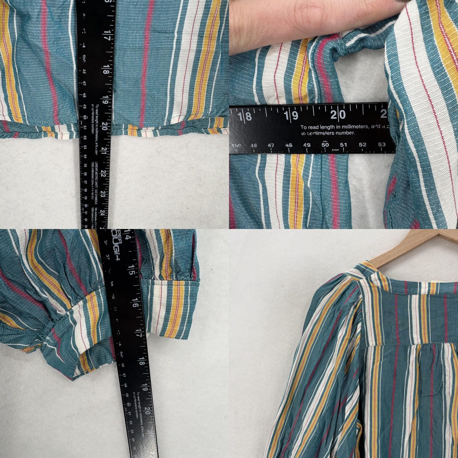 Vintage Maeve Striped Balloon Sleeve Top Womens Small Green Blouse V-Neck 3/4 Sleeve Rayon Woven Casual Relaxed Vintage No Size S / US 4 / IT 40 - 8 Thumbnail