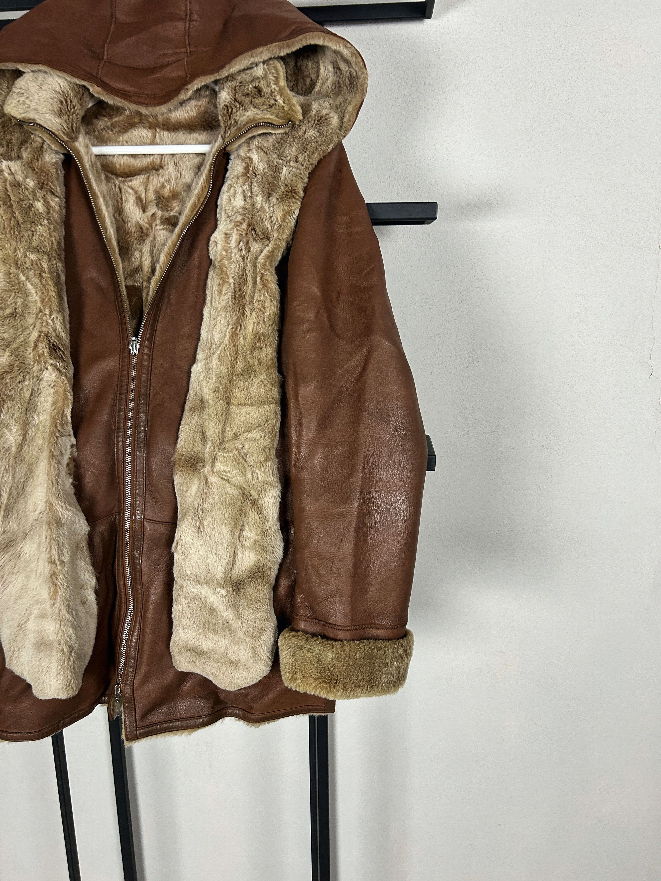 Japanese Brand Leather Shearling Jacket Brown Hooded Biker Y2K Grunge Core Size US S / EU 44-46 / 1 - 4 Thumbnail