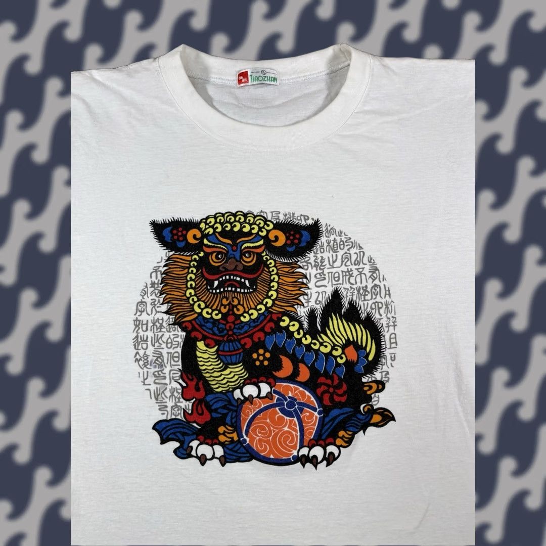 Vintage VINTAGE 90s Chinese Dragon T-Shirt Hong Kong Single Stitch AOP Tee Size XL White Womens Short Sleeve Crew Neck Cotton Tiaozhan Size XL / US 12-14 / IT 48-50 - 1 Thumbnail