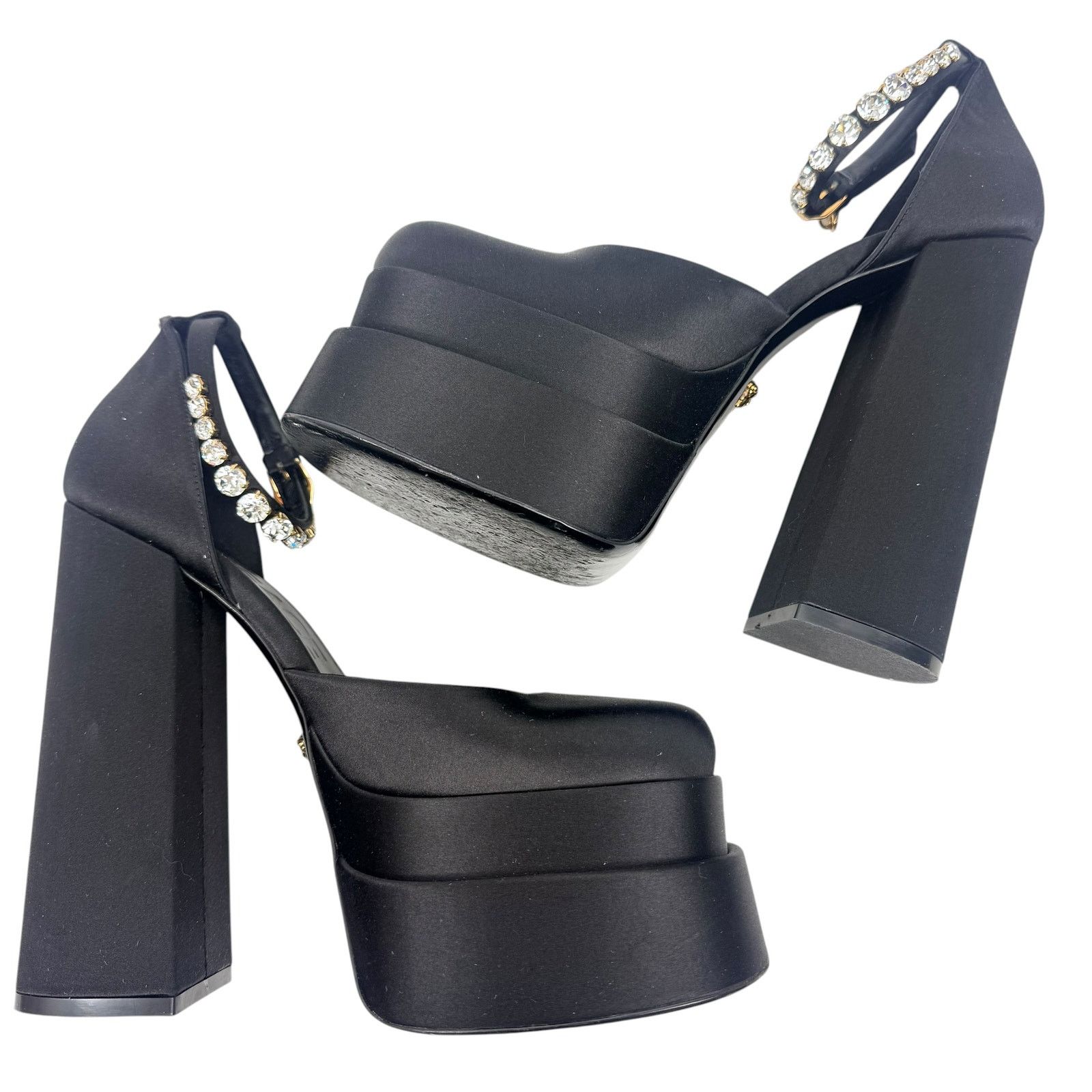 Versace Versace Aevitas Medusa Crytals Satin Platform Pumps Black Size US 8.5 / IT 38.5 - 6 Thumbnail