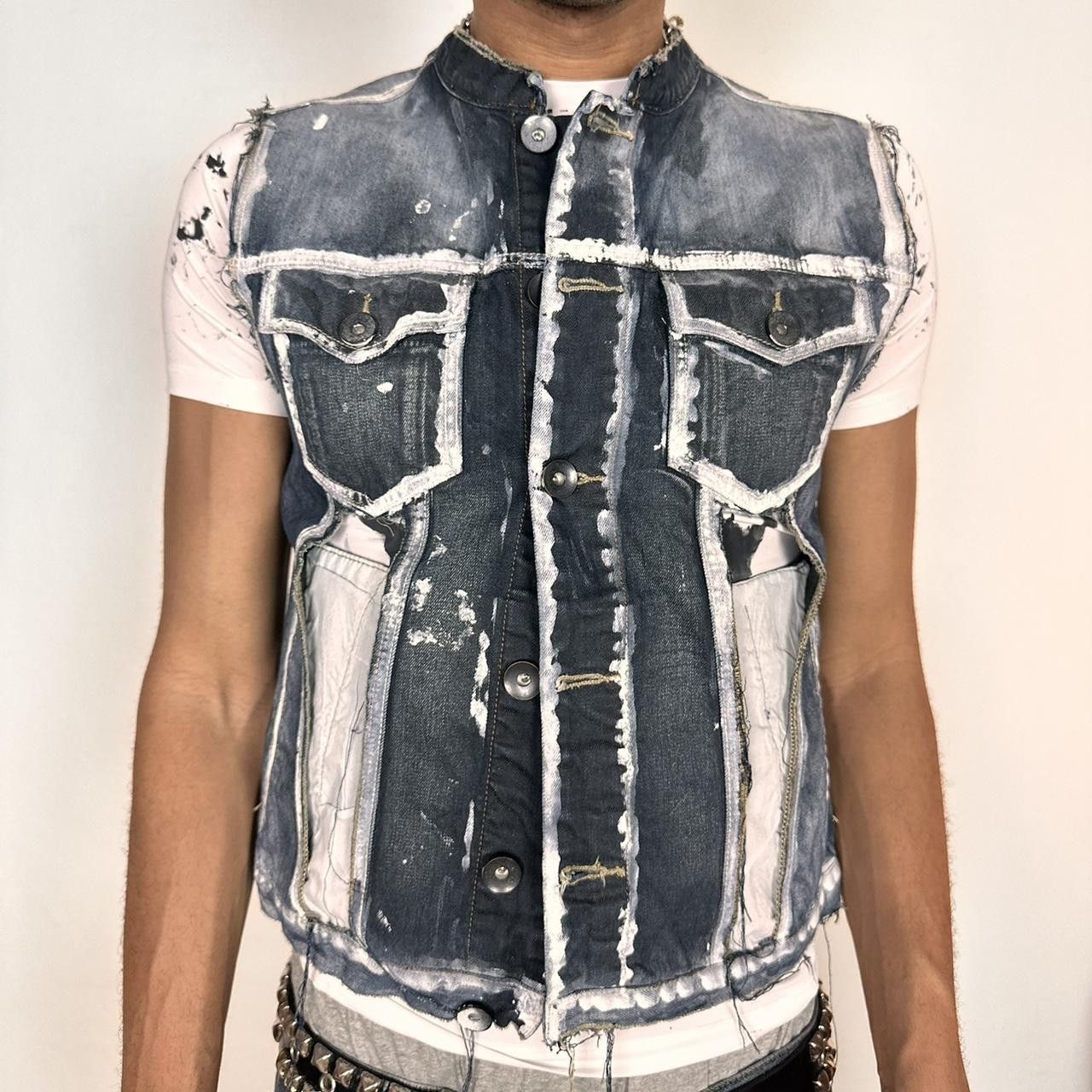 Other ASTROBOI* Blue Painted Deconstructed Denim Vest - Medium Size US M / EU 48-50 / 2 - 1 Thumbnail