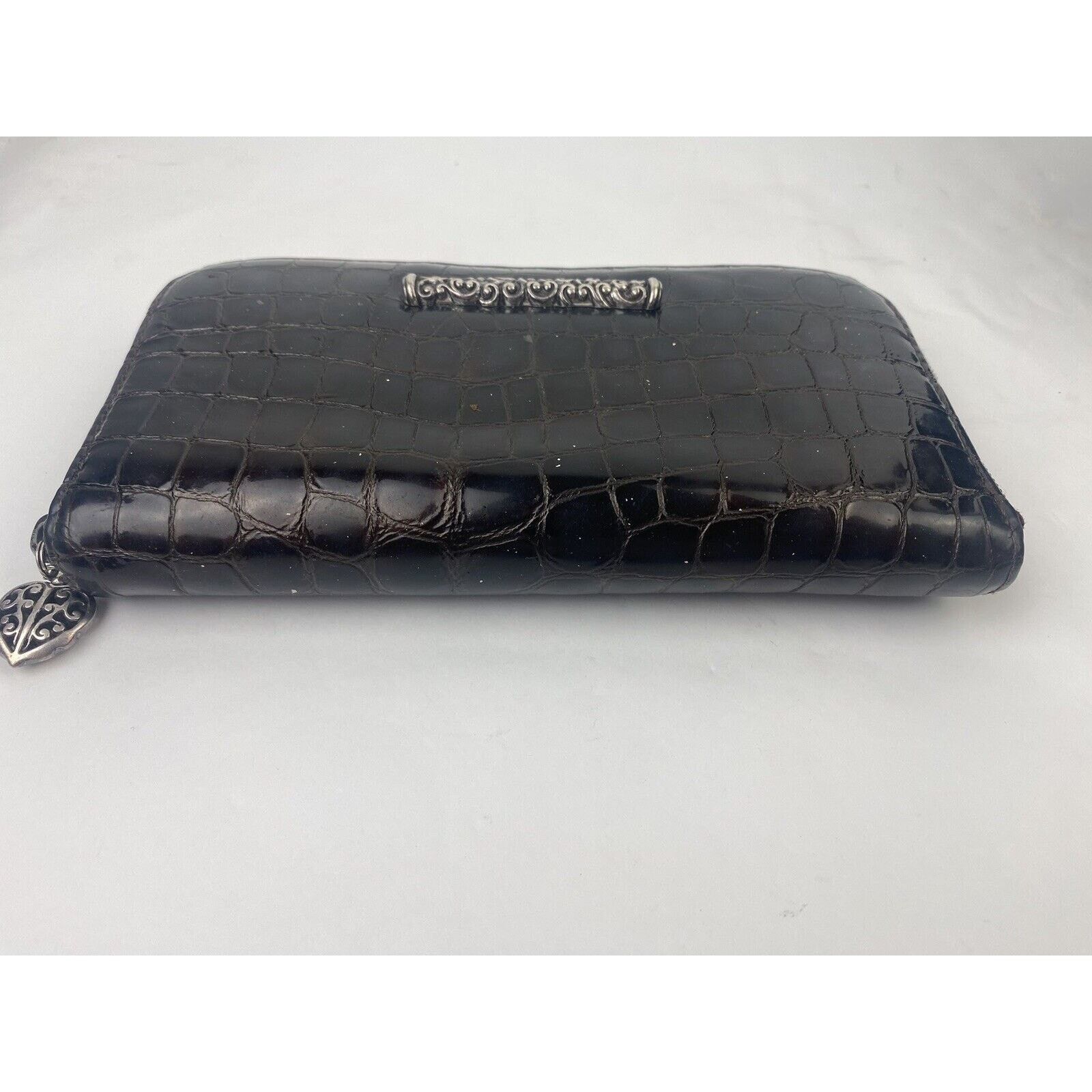 Brighton Brighton Zip Around Wallet Brown Patent Leather 8" Faux Croc Size ONE SIZE - 3 Thumbnail
