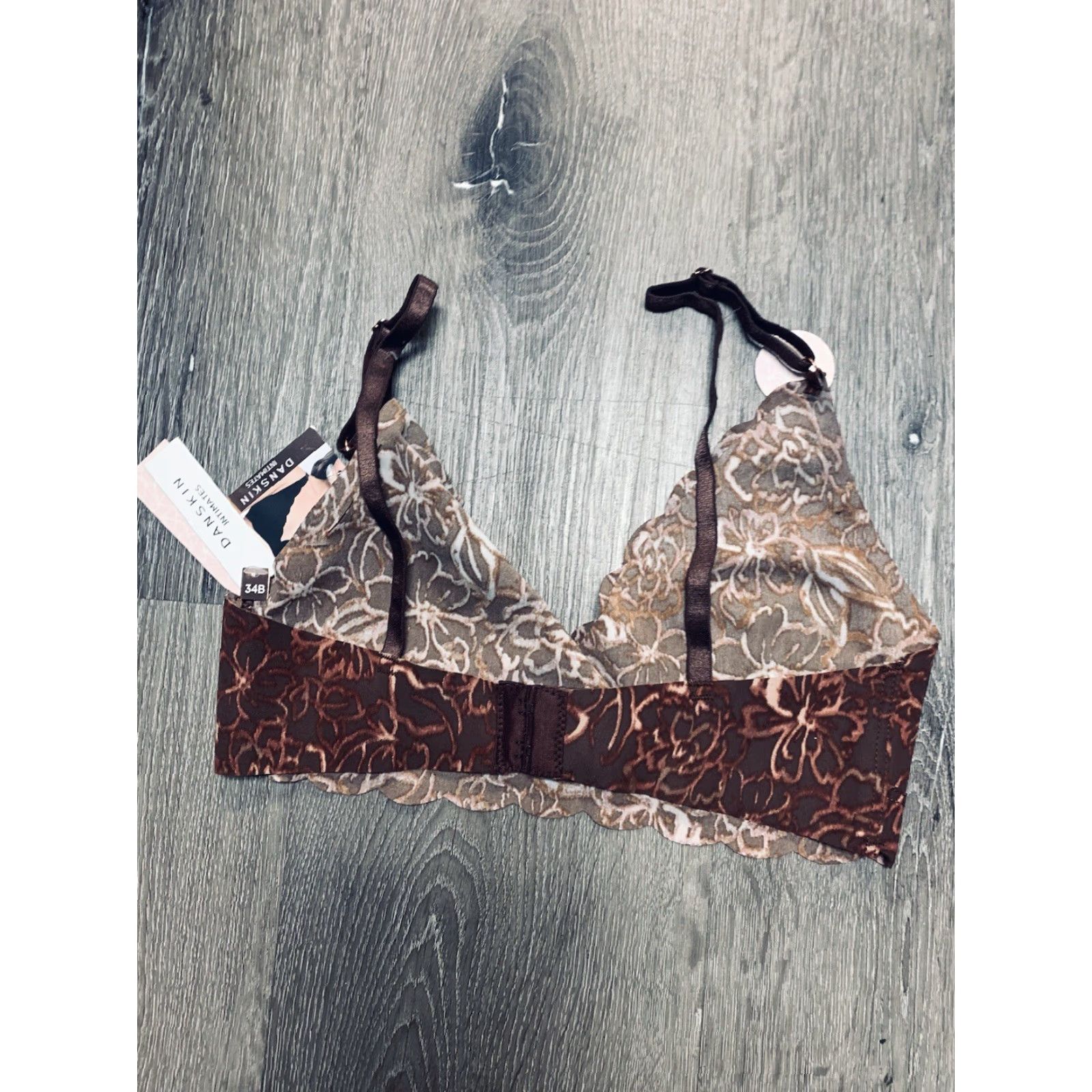 Vintage Danskin Wireless Lined Bralette Bra 34B Brown Floral Womens 34B Bralette Nwt Msrp 48 Size ONE SIZE - 7 Thumbnail