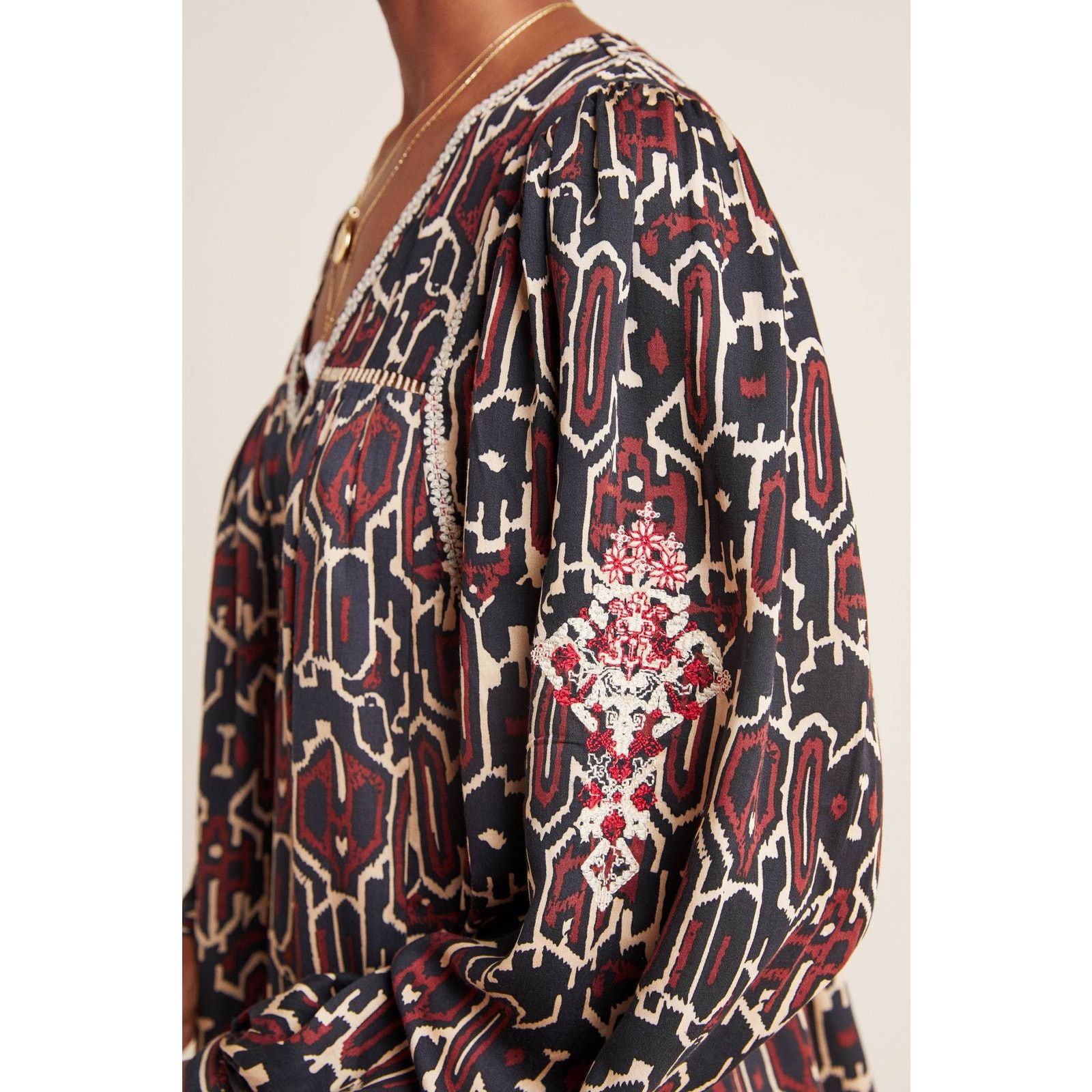 Anthropologie New Maeve Veda Embroidered Peasant Blouse $148 SMALL Brown Size S / US 4 / IT 40 - 2 Thumbnail