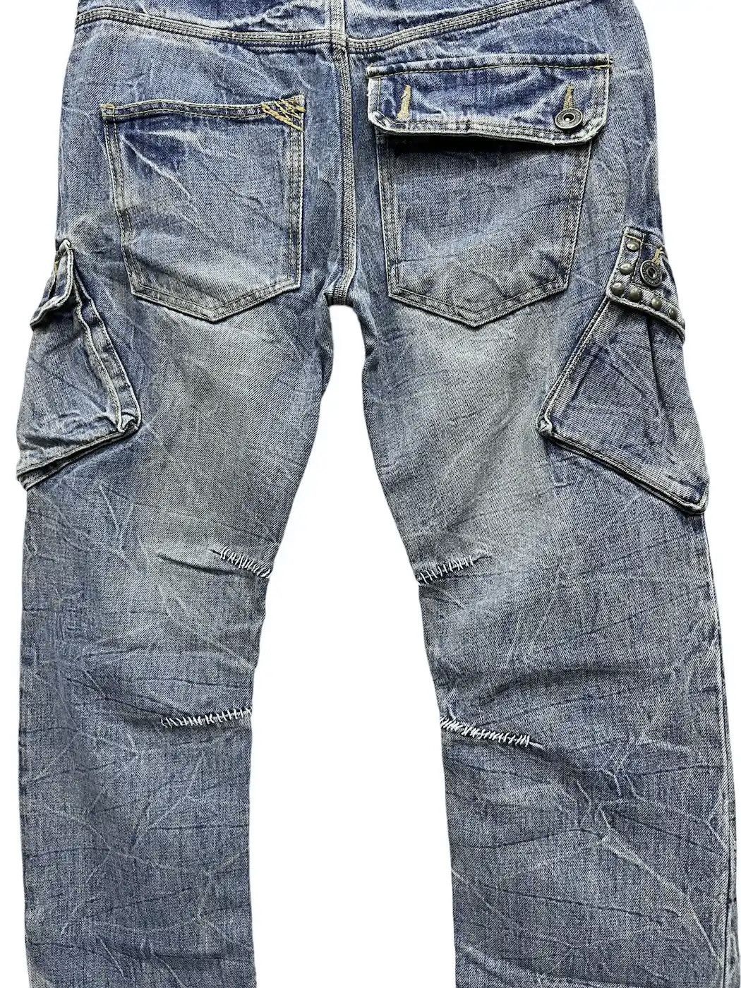 Seditionaries Distressed Studded Tribal Tattoo Slanted Pocket Denim Cargo Size US 31 - 9 Thumbnail