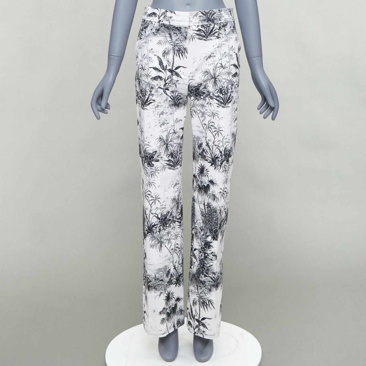 Adam Lippes ADAM LIPPES white black cotton blend floral print straight pants US2 S Size 27" / US 4 / IT 40 - 1 Thumbnail