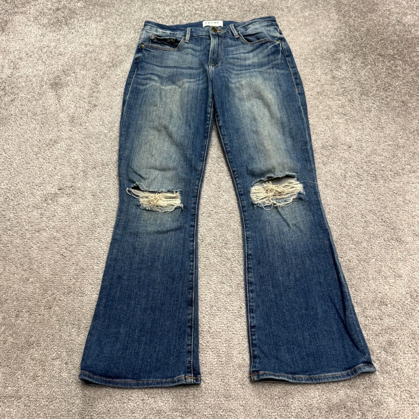 Frame VINTAGE Frame Le Crop Mini Boot Denim Jeans Womens 25 Blue Distressed Casual Blank Size 42" / US 20 - 2 Thumbnail