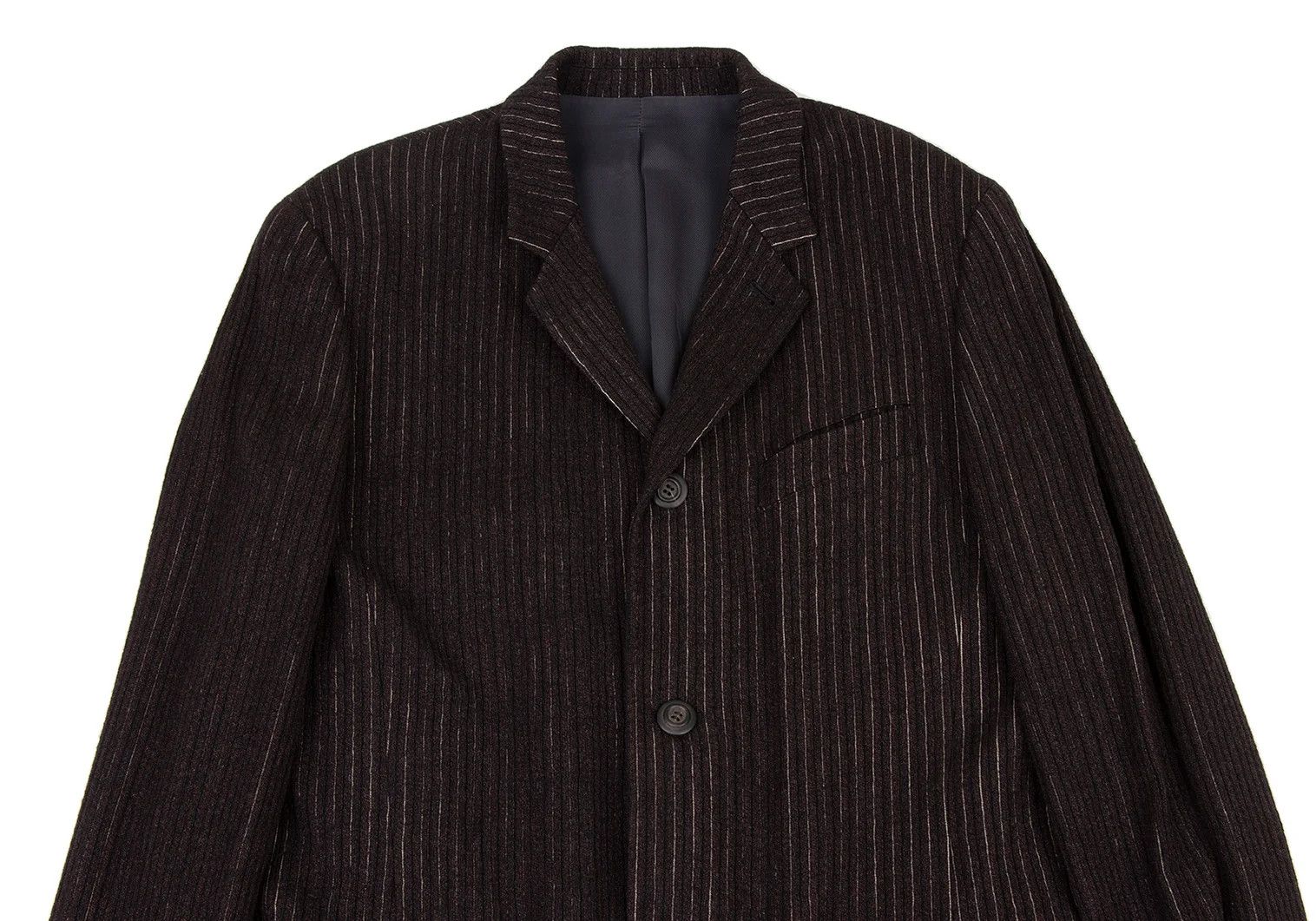 Jean Paul Gaultier Wool and Rayon Striped 2B Jacket in Dark Brown, Size 48 Size US M / EU 48-50 / 2 - 2 Thumbnail