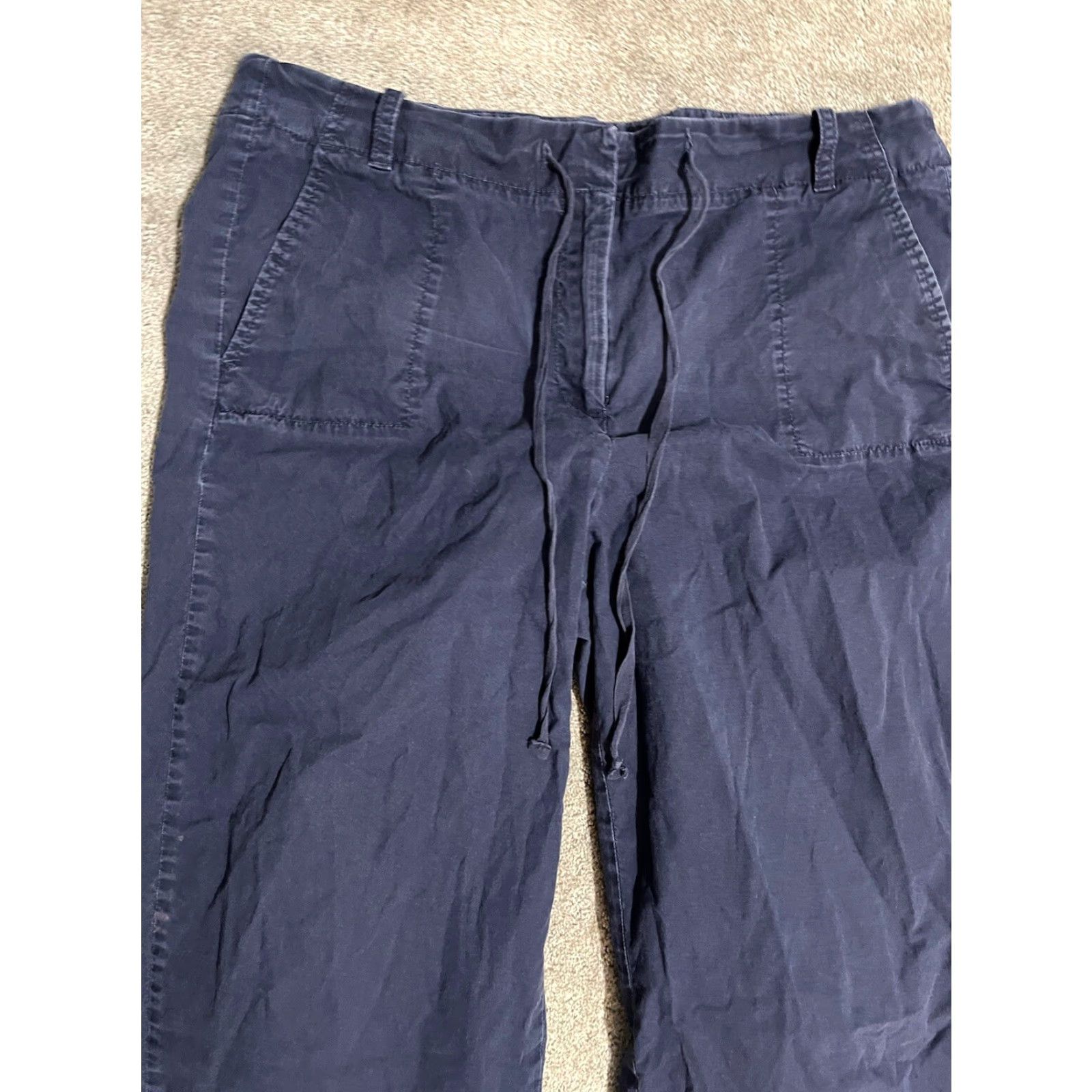 Talbots Talbots Women's Cropped Pants 14 Navy Blue Straight Cotton Stretch Casual Workwear Size 36" / US 14 / IT 50 - 2 Thumbnail