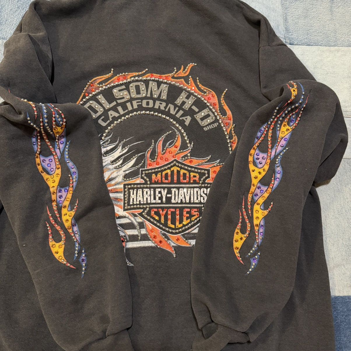 Harley Davidson Vtg Harley Davidson Rhinestone Flame Hoodie Rare Custom M Size US M / EU 48-50 / 2 - 2 Thumbnail