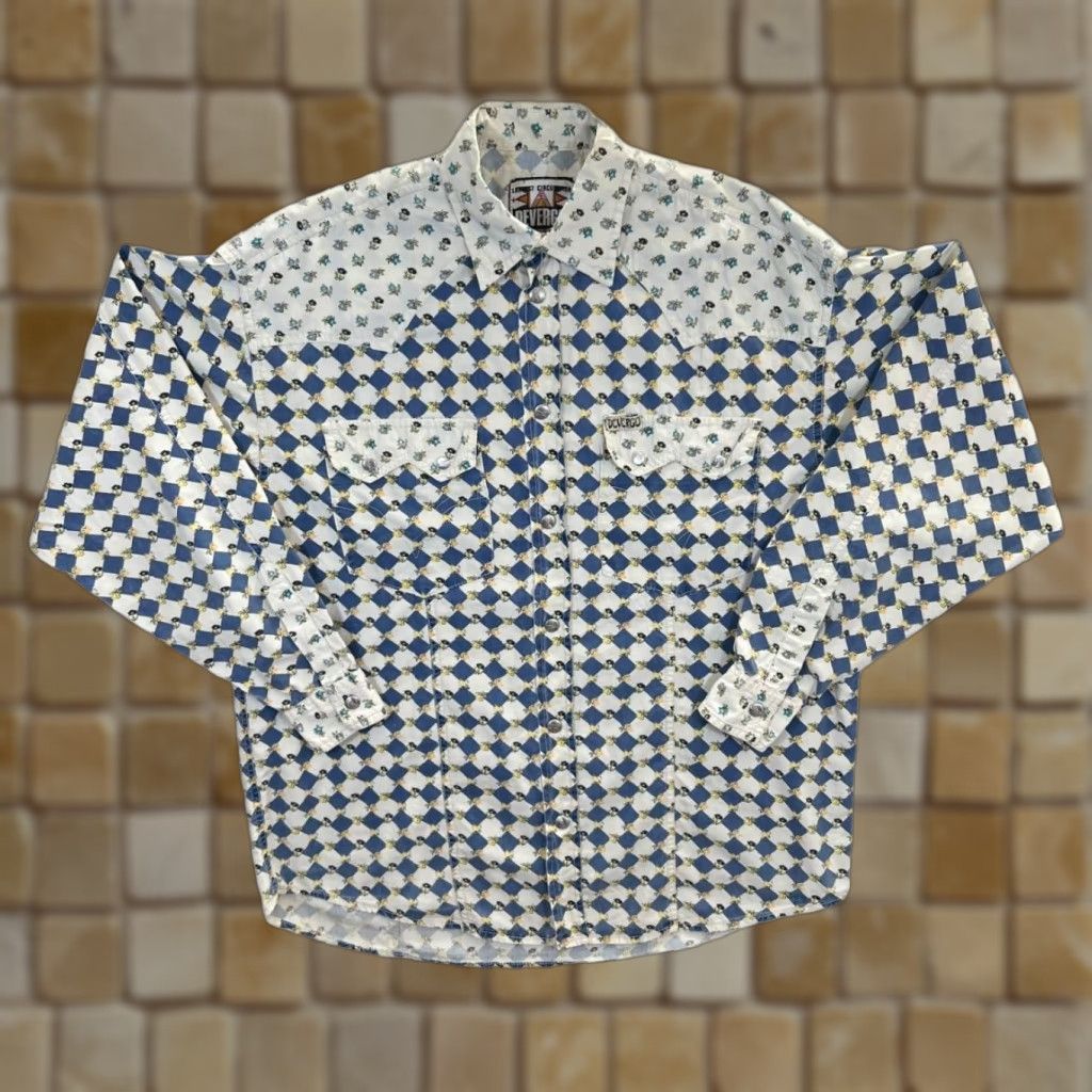 Vintage Vintage Devergo Floral Checkerboard Patterned Cowboy Western Shirt S M L Men Button-Up Collared Blue Floral Western, 90s, Vintage Mens Shirt Size US S / EU 44-46 / 1 - 1 Thumbnail
