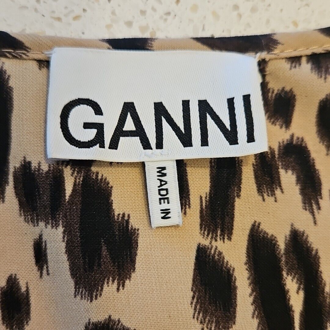 Ganni Ganni Midi Dress Womens 36 Cotton Leopard Print Ruffle Sleev Size XS / US 0-2 / IT 36-38 - 7 Thumbnail