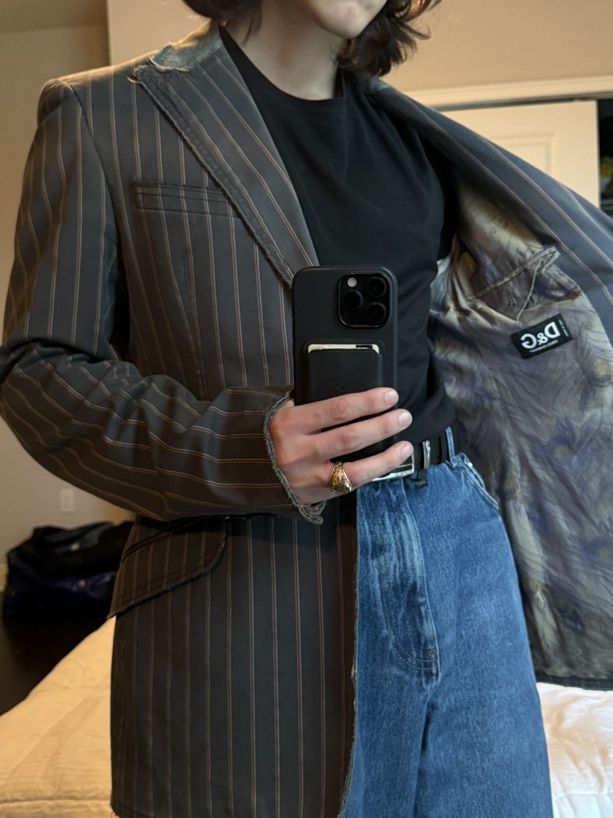 Dolce & Gabbana D&G Dolce Gabbana Pinstripe Deconstructed Blazer Y2K Archive Size 42R - 2 Thumbnail