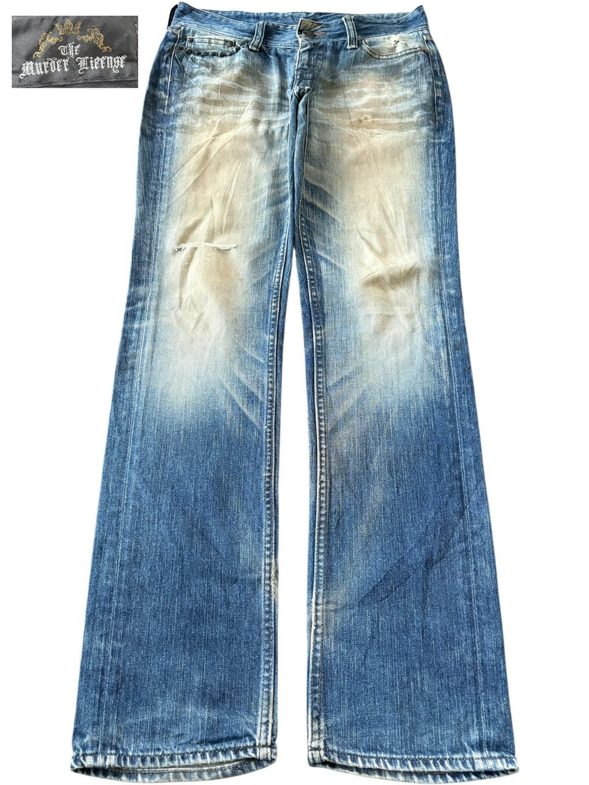 If Six Was Nine Vintage Murder Licence Punk Studded Mud Wash Distress Jeans Size 31" - 1 Thumbnail