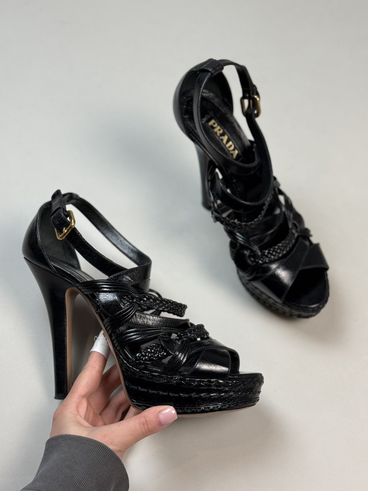 Prada Prada Ladies Black Leather Strappy Heels Shoes Size 41 Size US 10 / IT 40 - 7 Thumbnail