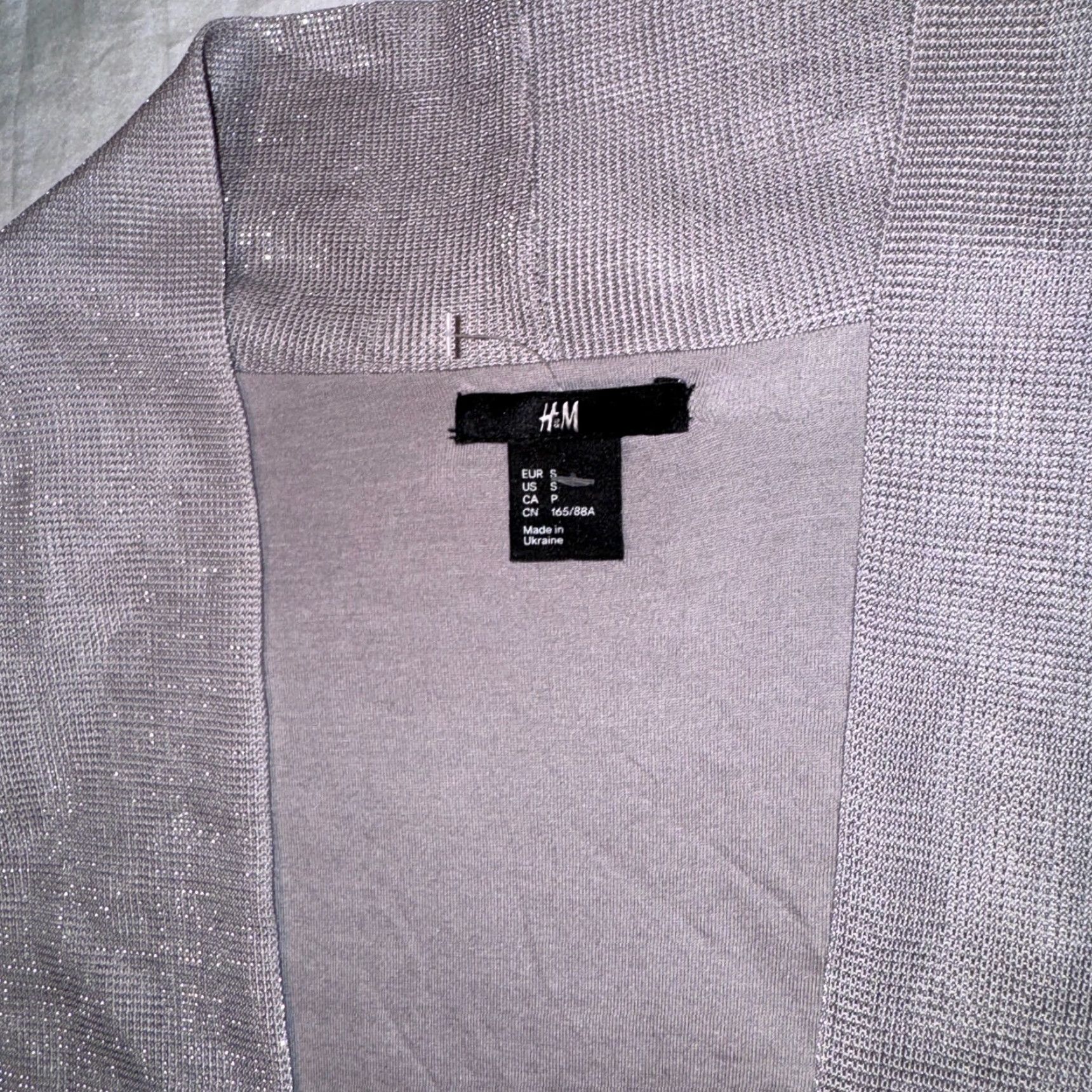 H&M H&M Shirt - Silver Shimmer 3/4 Sleeve Open Front Cardigan Top S - Casual Women - Solid Logo Pattern - All Seasons - Shoulder Pads Size S / US 4 / IT 40 - 2 Thumbnail