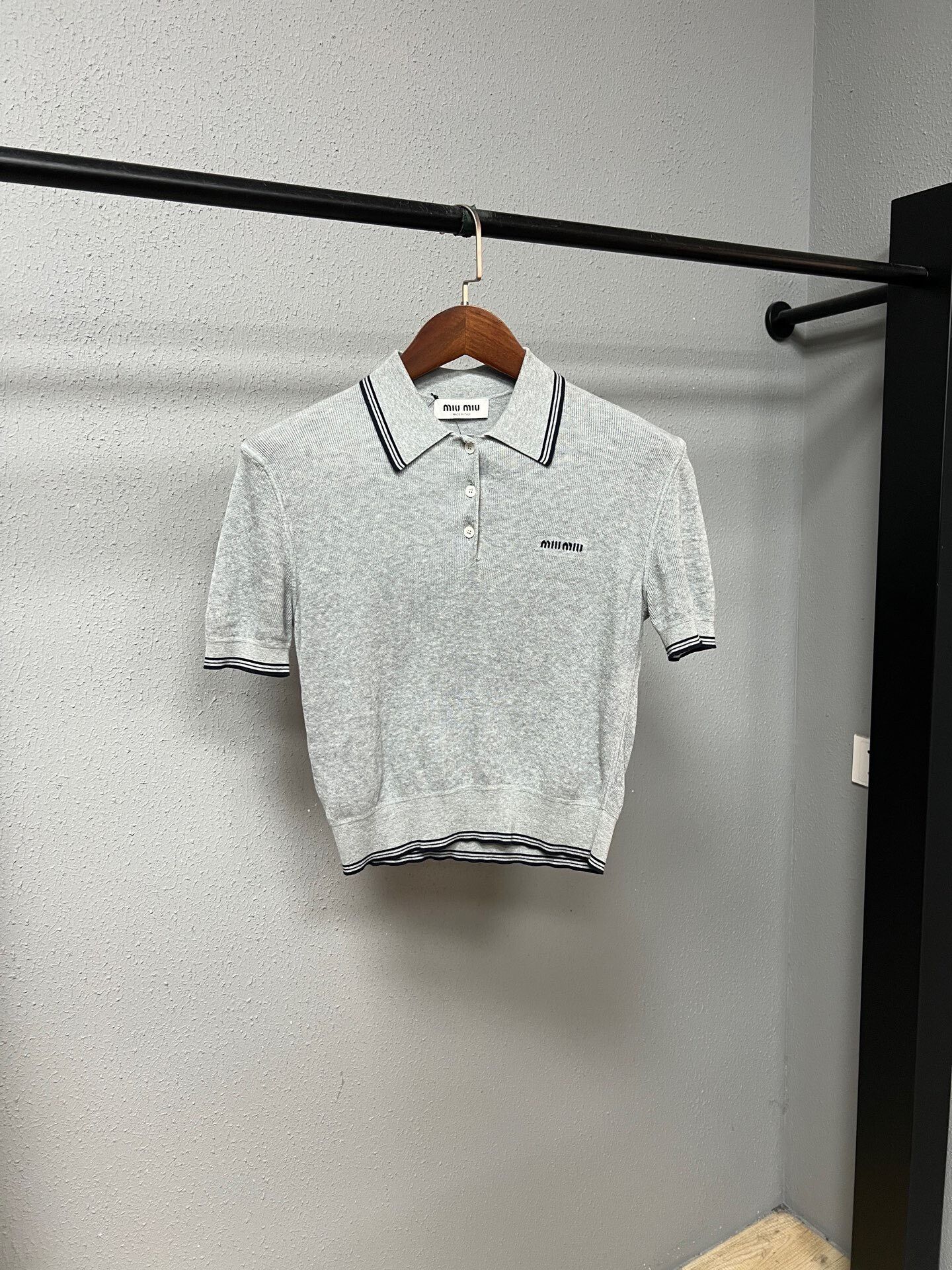 Miu Miu gray knitted polo short sleeve top Size S / US 4 / IT 40 - 1 Thumbnail
